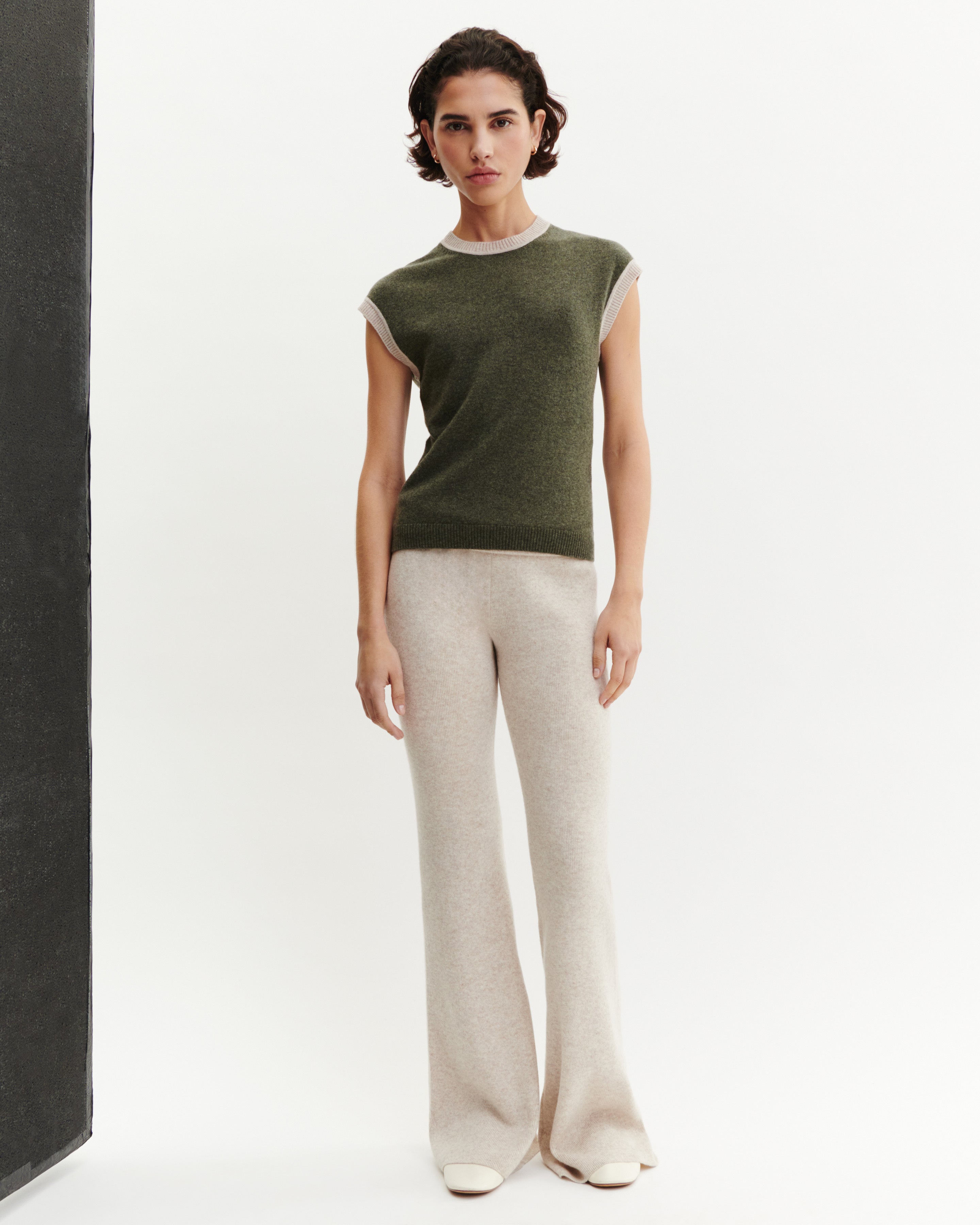 Pull à petites manches-KAKI OMBRE/TOURTERELLE-100% cachemire