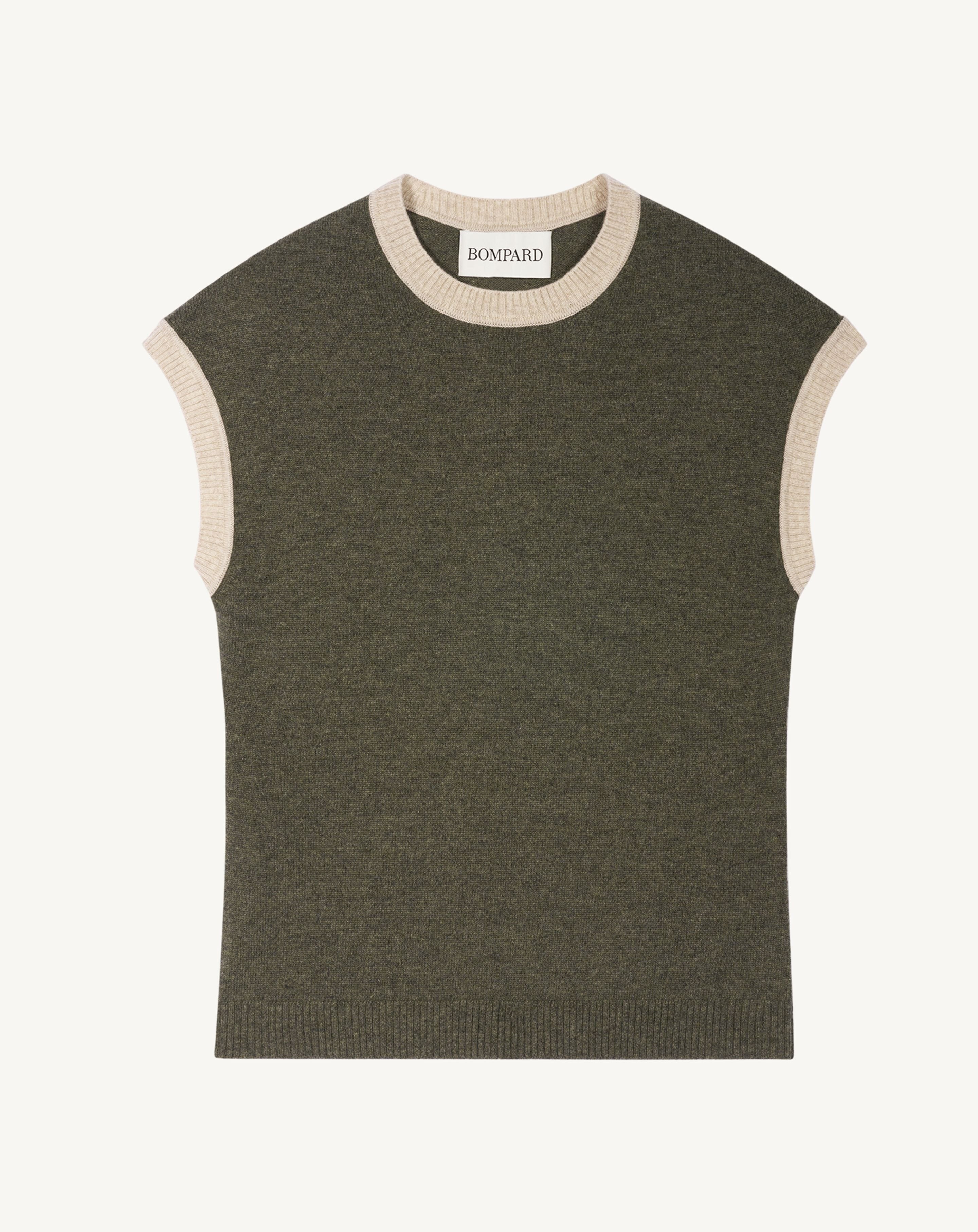 Pull à petites manches-KAKI OMBRE/TOURTERELLE-100% cachemire