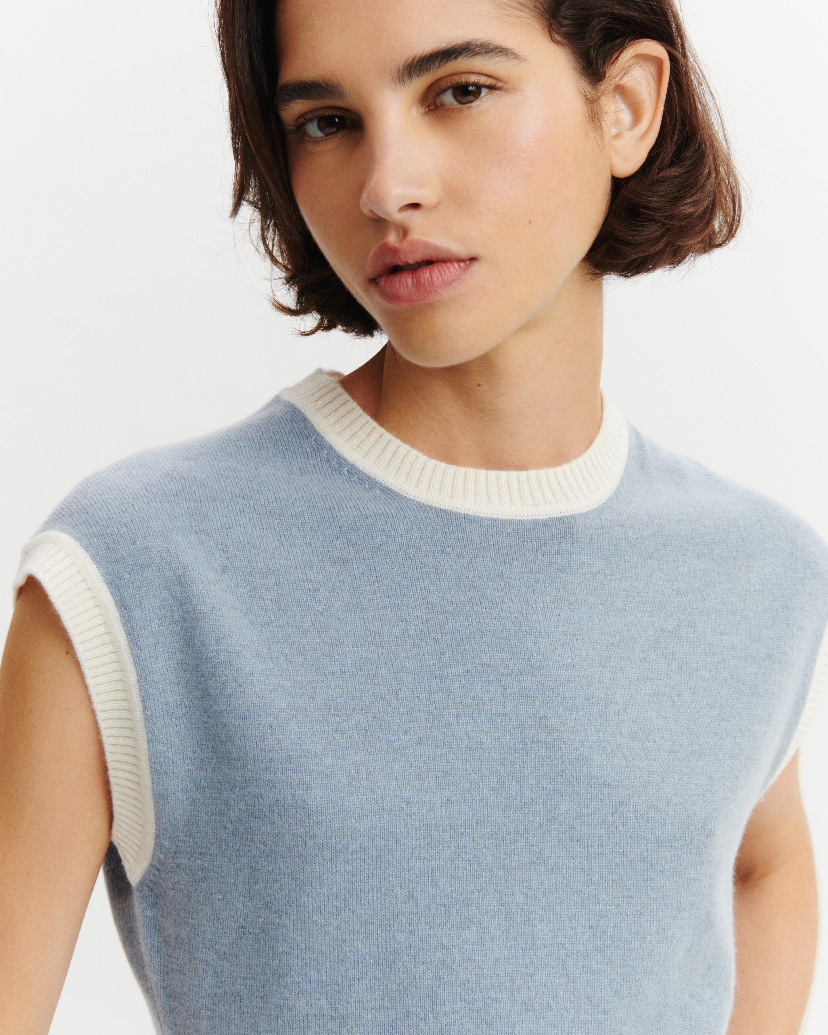 Pull sans manches bicolore-BLEU GLACIER/NATUREL-100% cachemire