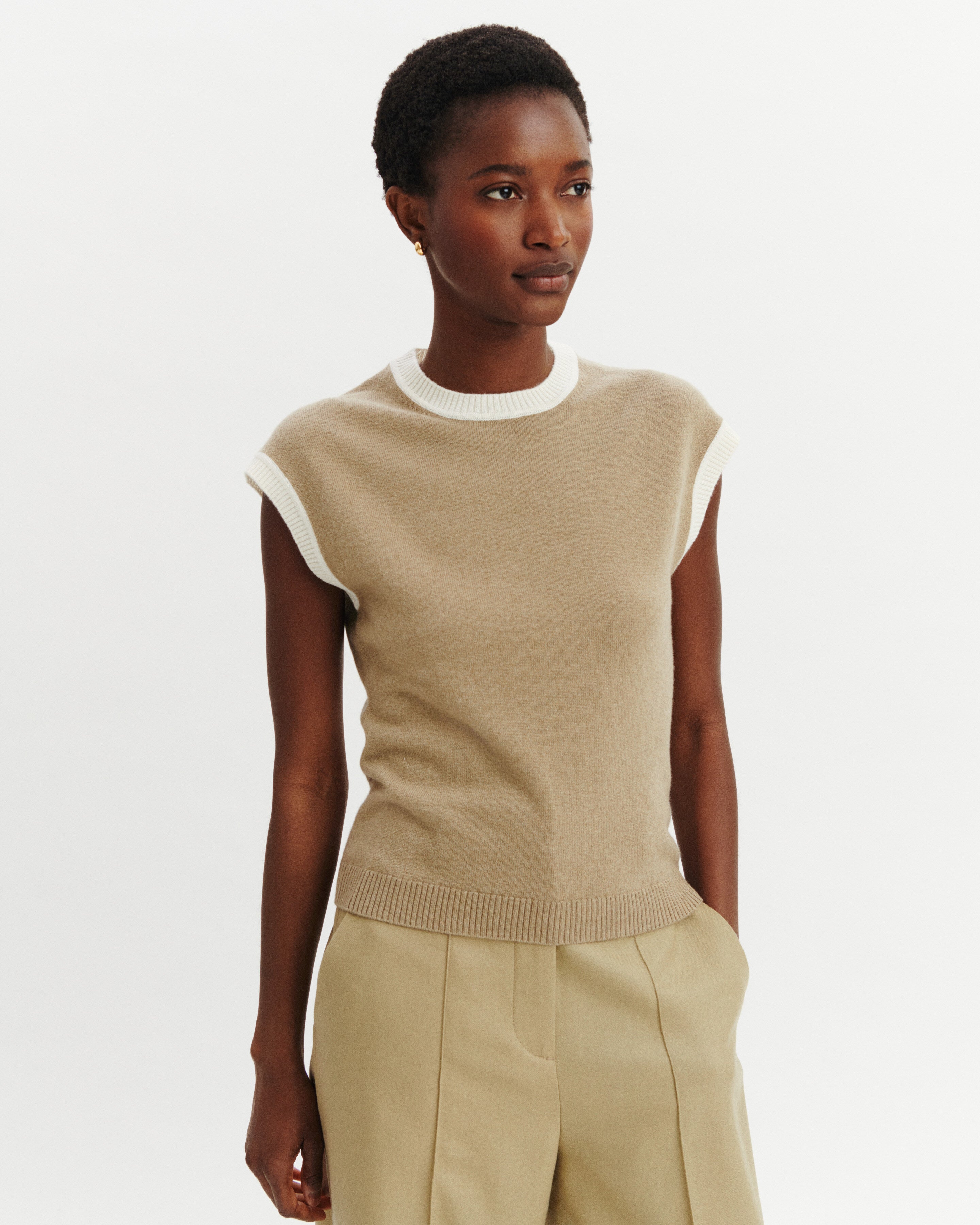 Pull à petites manches-BEIGE CENDRE/NATUREL-100% cachemire