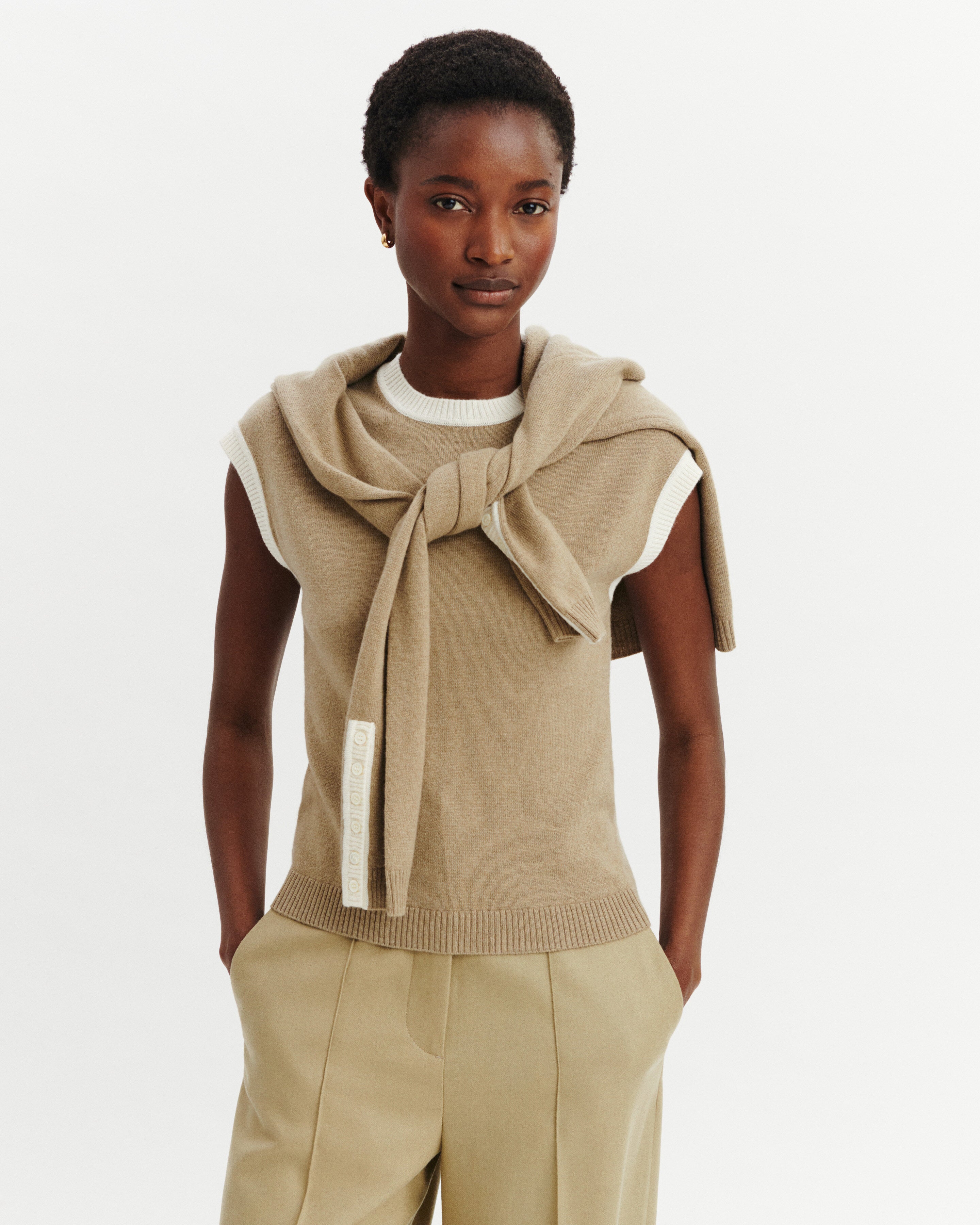 Pull à petites manches-BEIGE CENDRE/NATUREL-100% cachemire