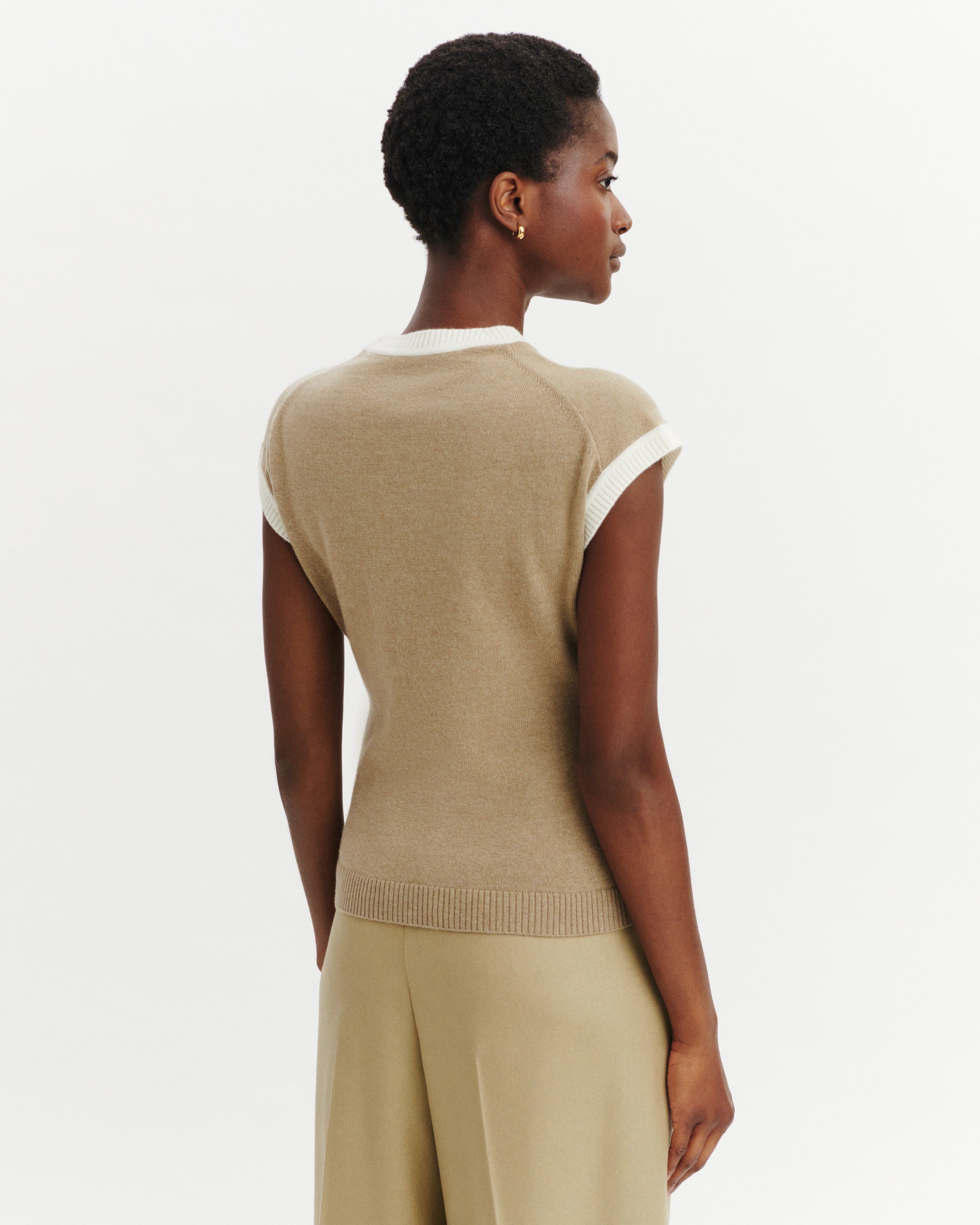 Pull à petites manches-BEIGE CENDRE/NATUREL-100% cachemire
