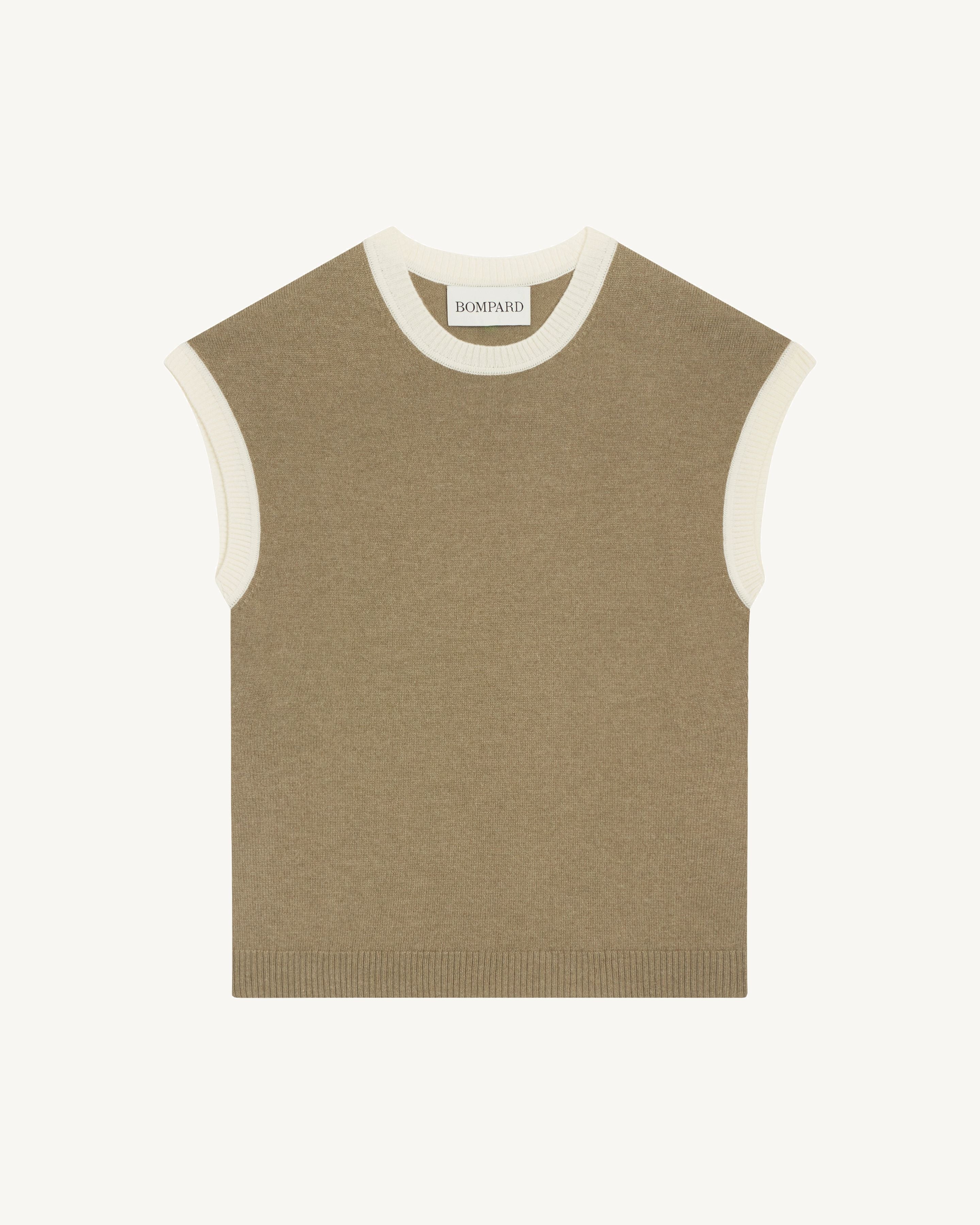 Pull à petites manches-BEIGE CENDRE/NATUREL-100% cachemire