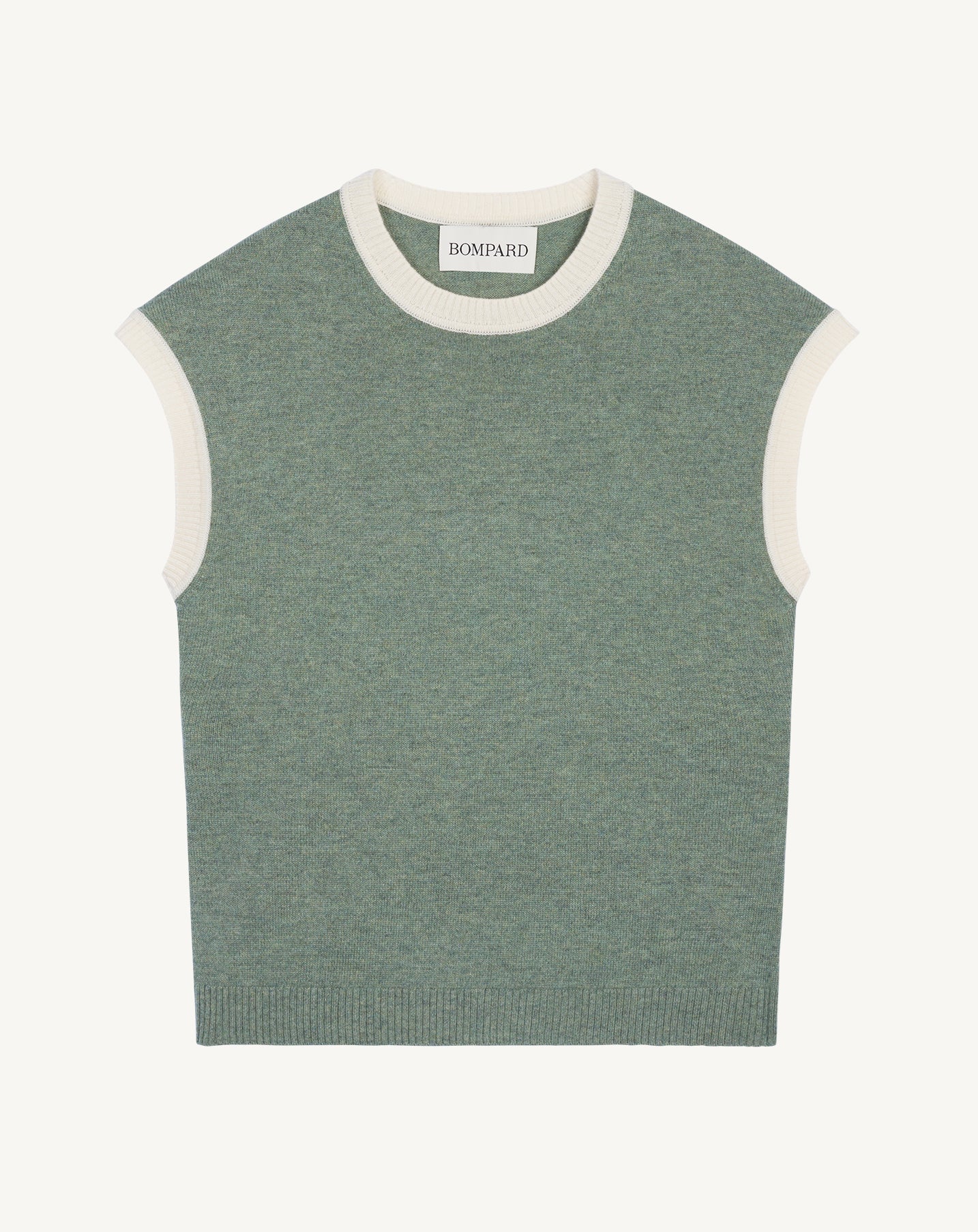 Pull à petites manches-VERT DE GRIS/NATUREL-100% cachemire