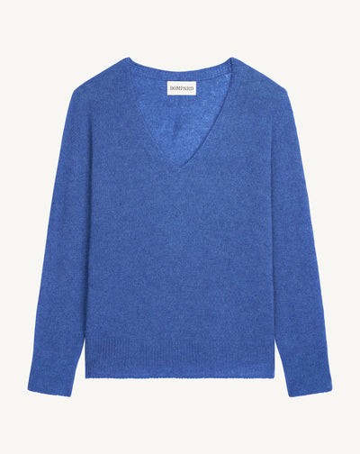 Col V oversized plume-BLEU DE DELFT-40% : baby alpaga; 32% : soie; 28% : cachemire