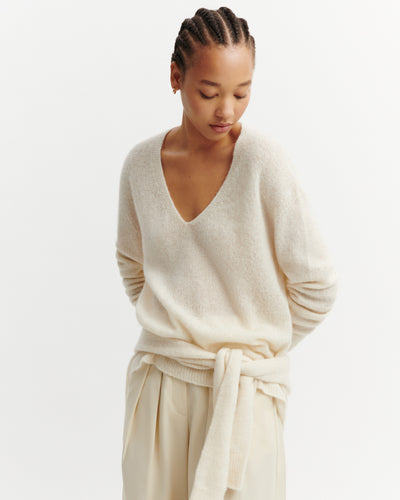 Col V maille plume-NATUREL-40% : baby alpaga; 32% : soie; 28% : cachemire