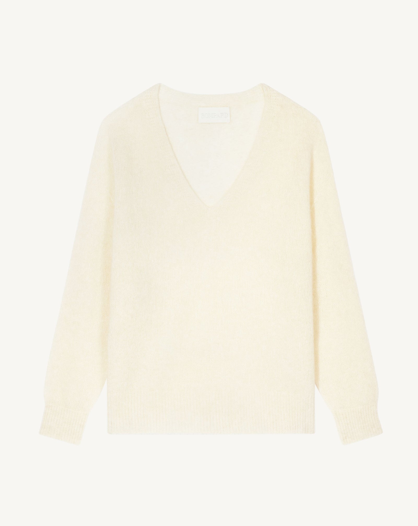 Col V maille plume-NATUREL-40% : baby alpaga; 32% : soie; 28% : cachemire