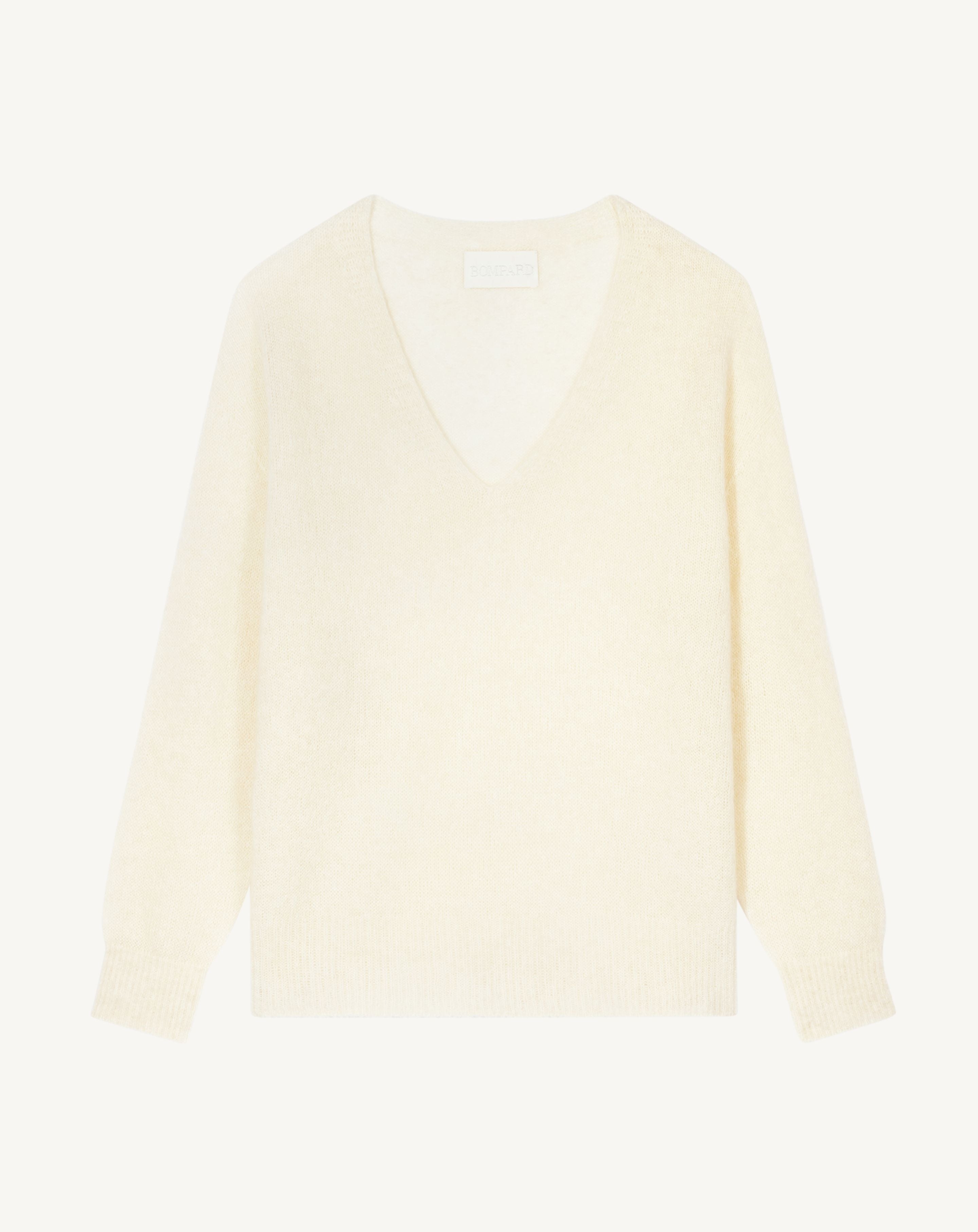 Col V maille plume-NATUREL-40% : baby alpaga; 32% : soie; 28% : cachemire