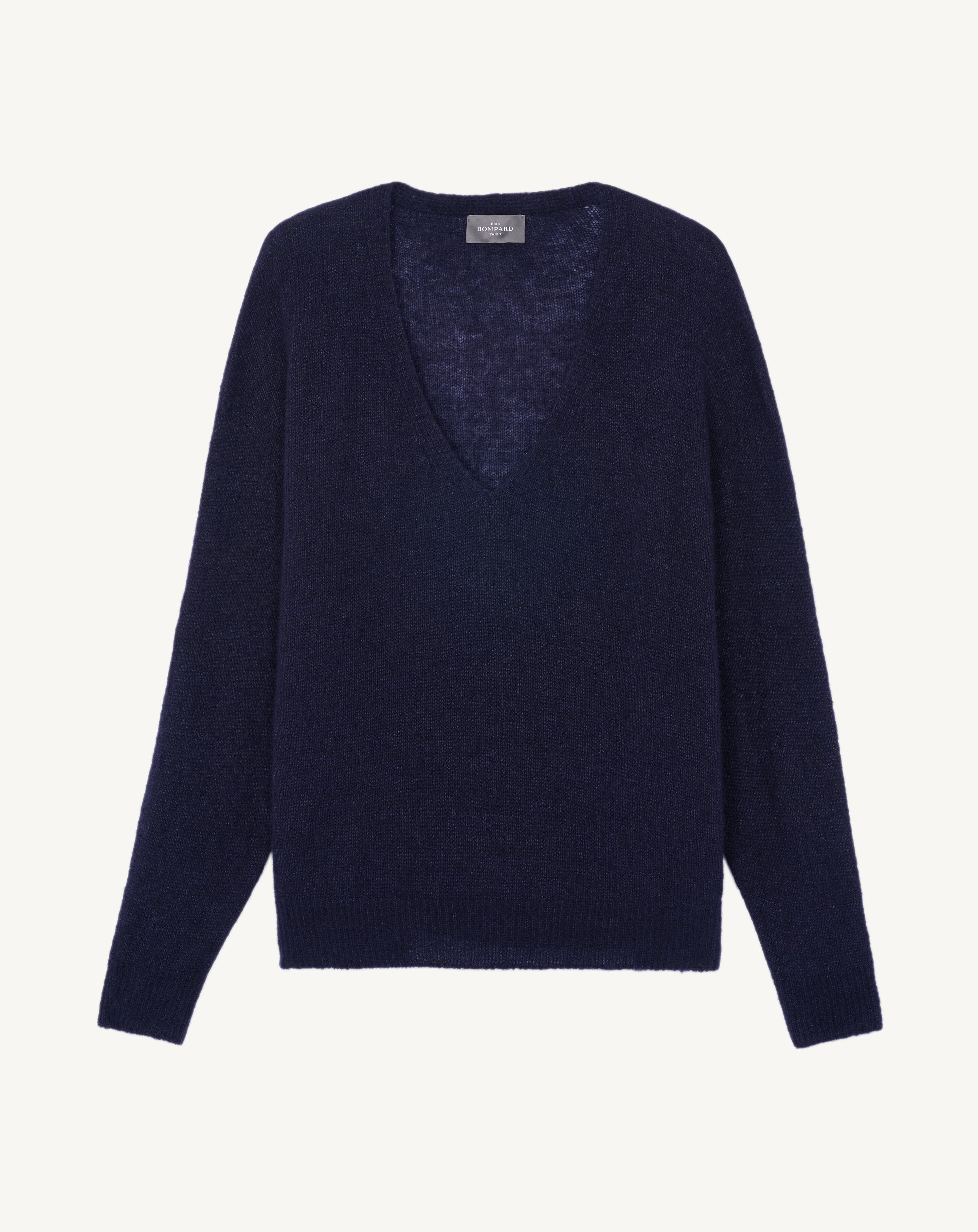 Col V maille plume-MARINE-40% baby alpaga 32% cachemire 28% soie