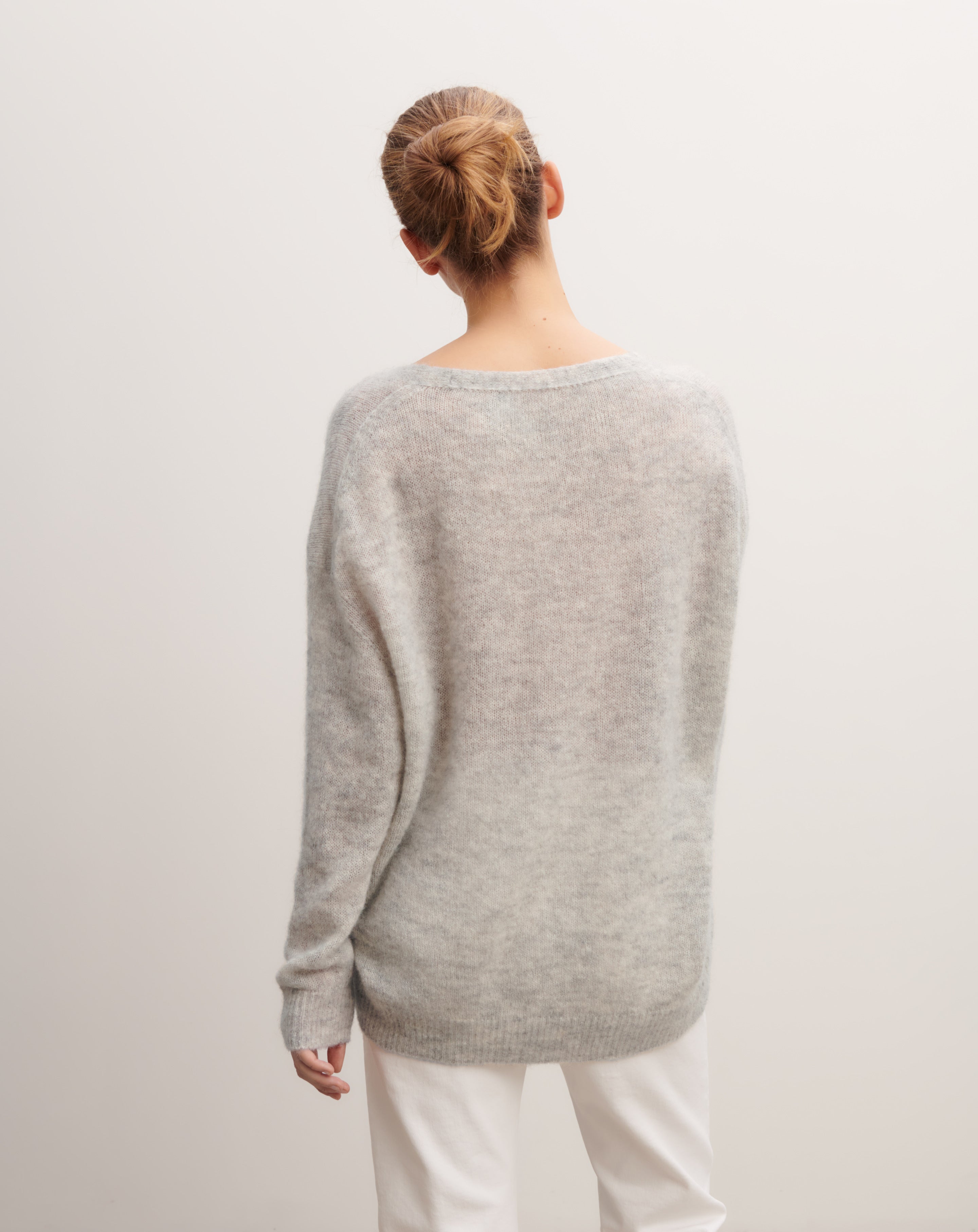Col V maille plume-GRIS ARGENTE-40% baby alpaga 32% cachemire 28% soie