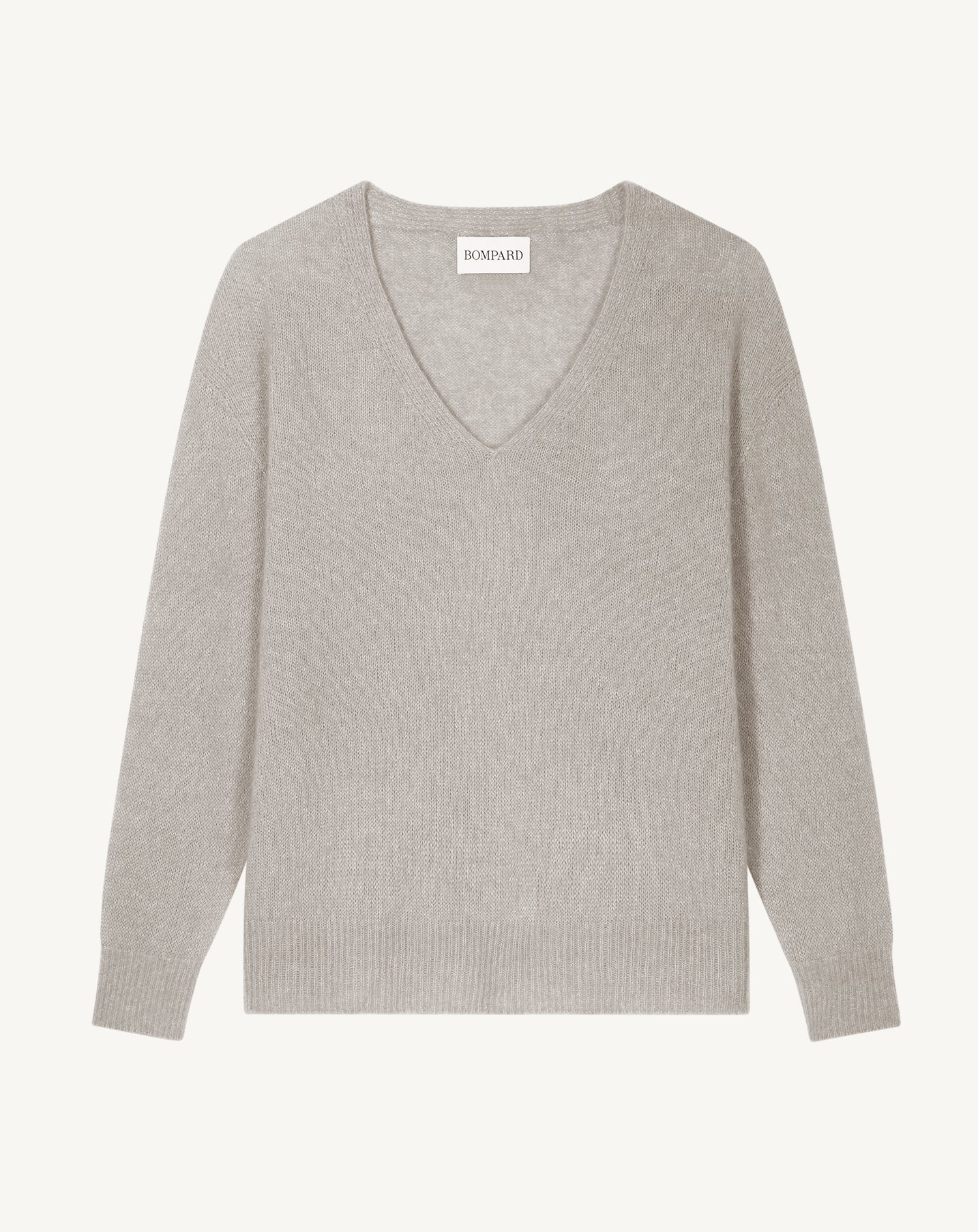 Col V maille plume-GRIS ARGENTE-40% baby alpaga 32% cachemire 28% soie