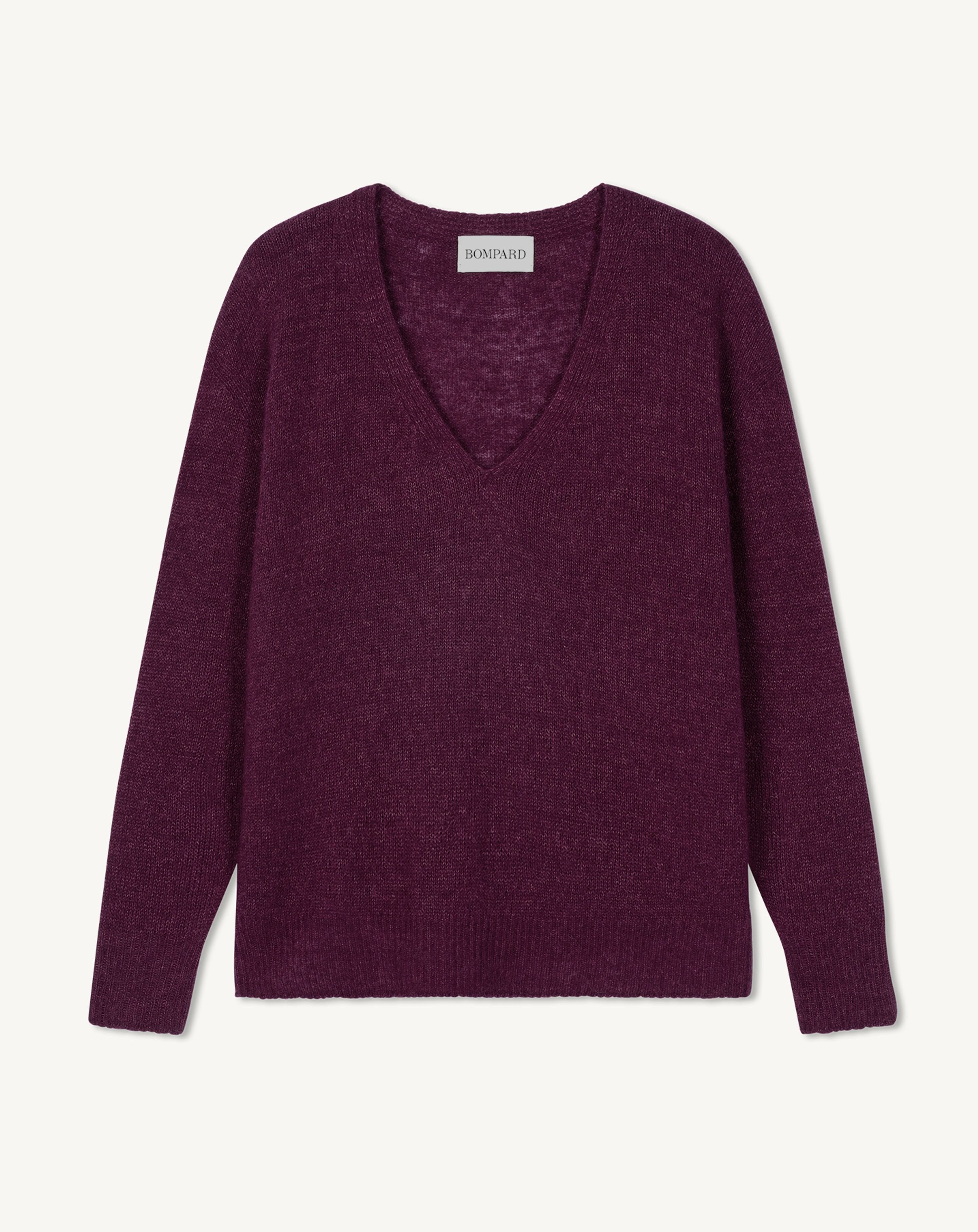 Feather knit V-neck in Cashmere, Silk Women damask plum | Eric Bompard