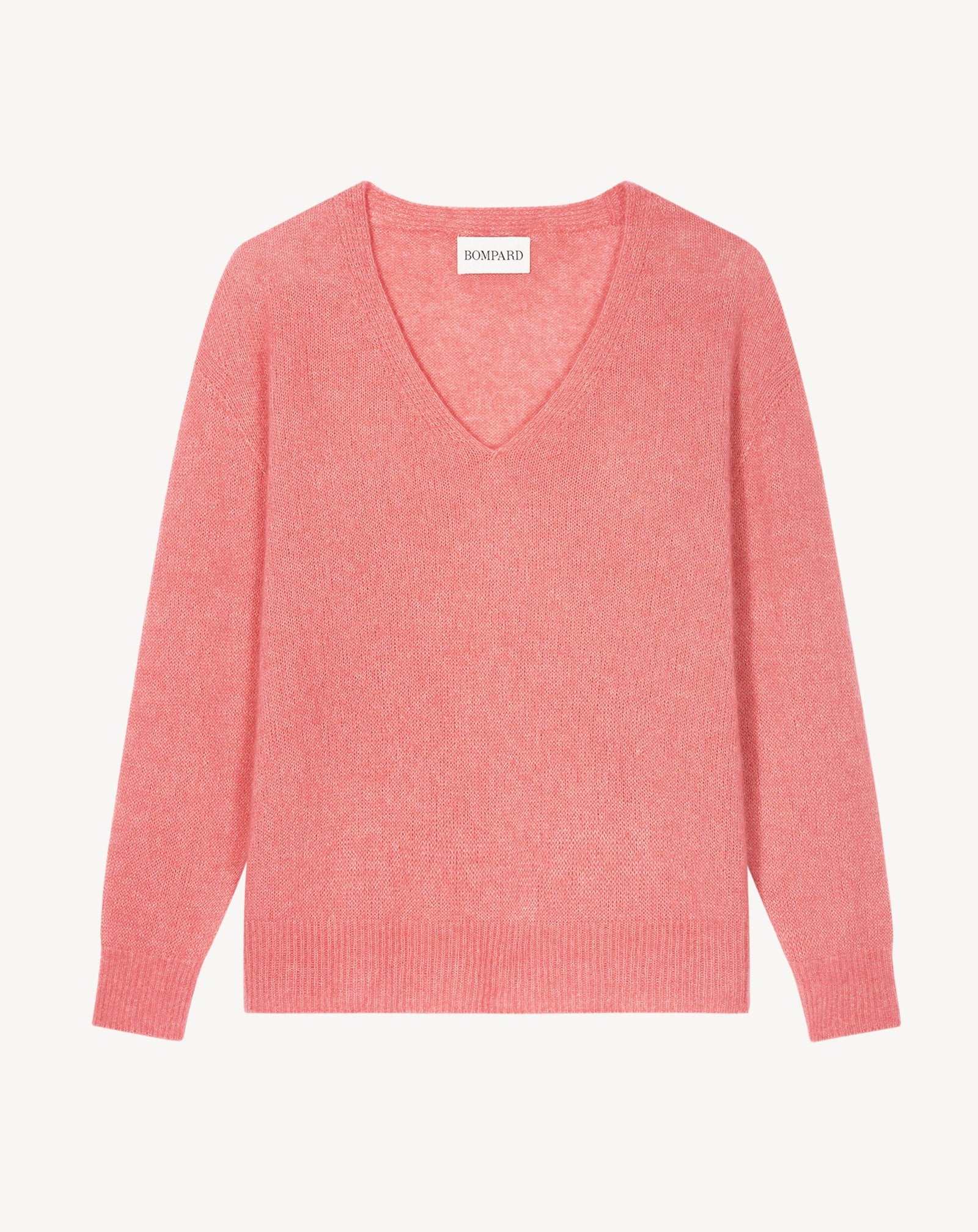 Col V maille plume-ROSE MOCHI-40% : baby alpaga; 32% : soie; 28% : cachemire