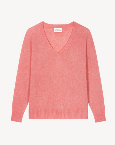 Col V maille plume-ROSE MOCHI-40% : baby alpaga; 32% : soie; 28% : cachemire