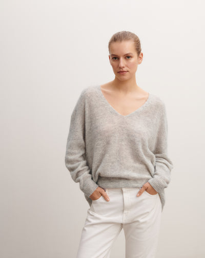 Col V cachemire plume-GRIS ARGENTE-30% cachemire 30% soie 40% alpaga
