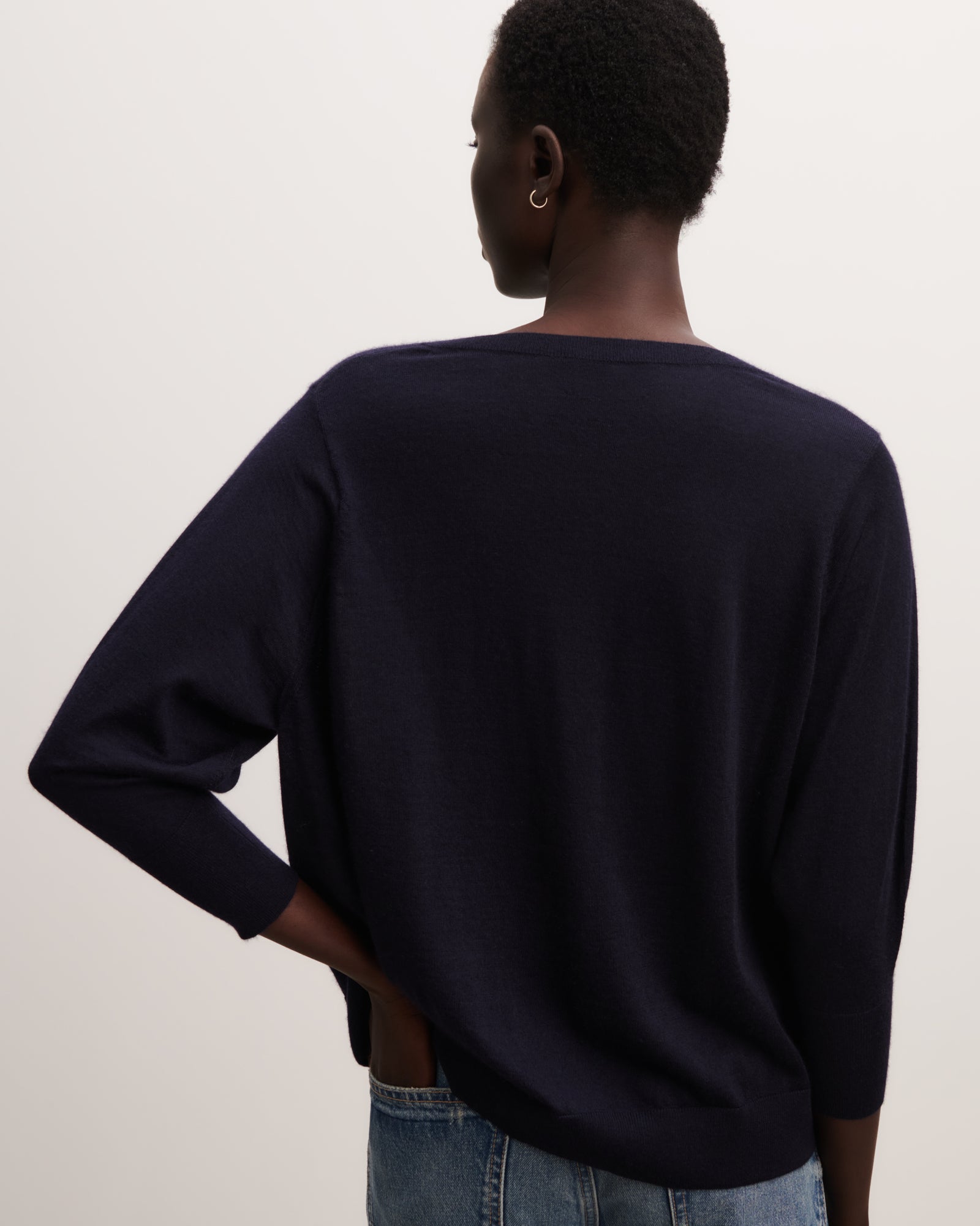 Pull col V ample-MARINE-70% cachemire 30% soie