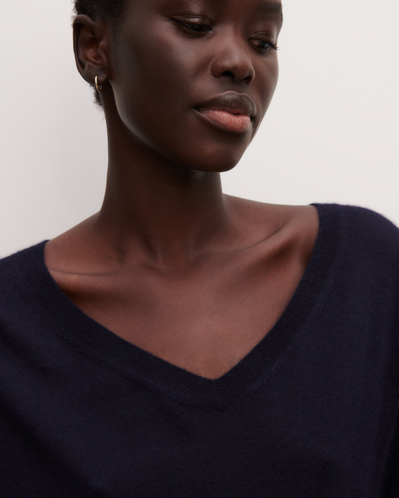 Pull col V ample-MARINE-70% cachemire 30% soie