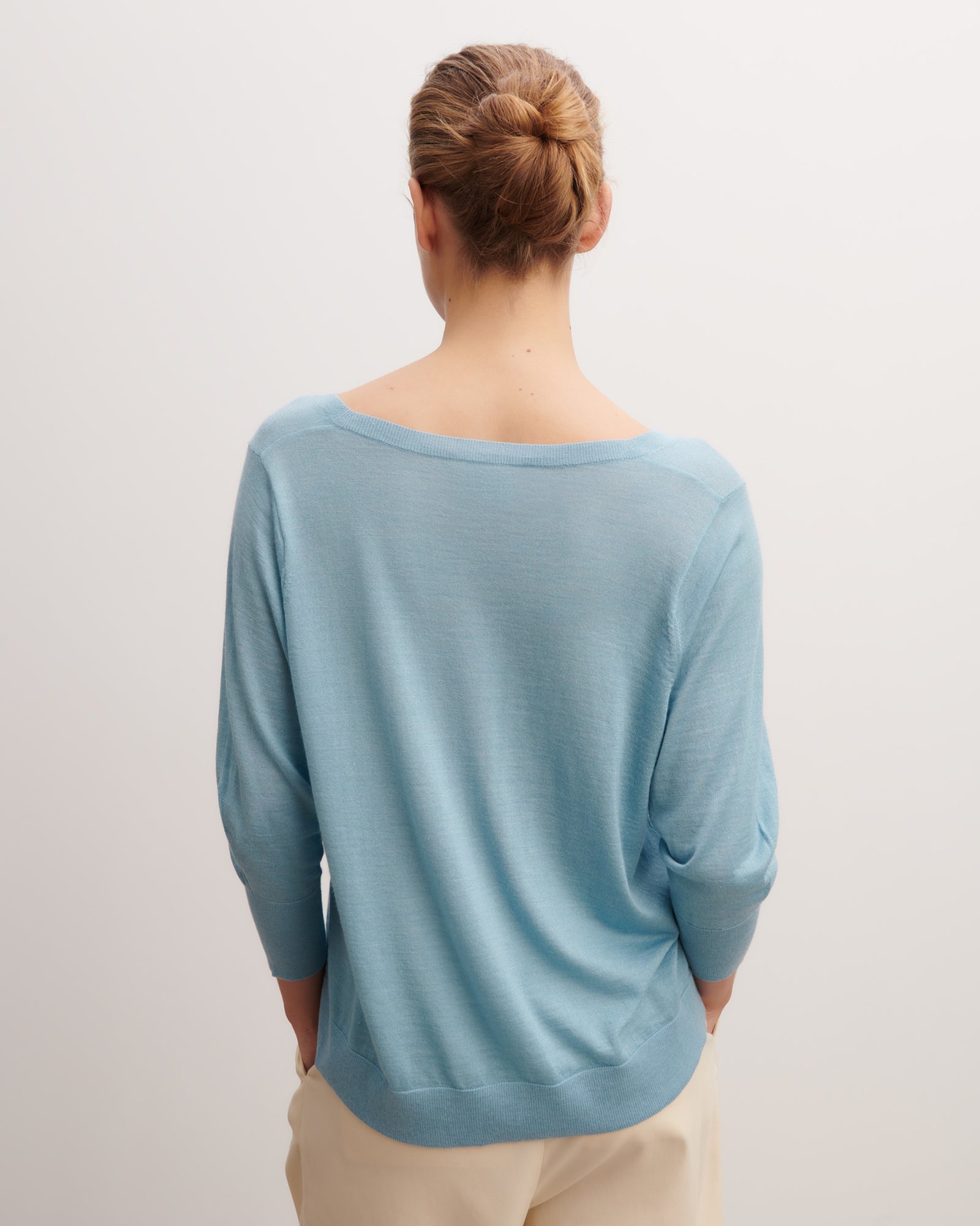 Pull col V ample-BLEU HERON-70% cachemire 30% soie