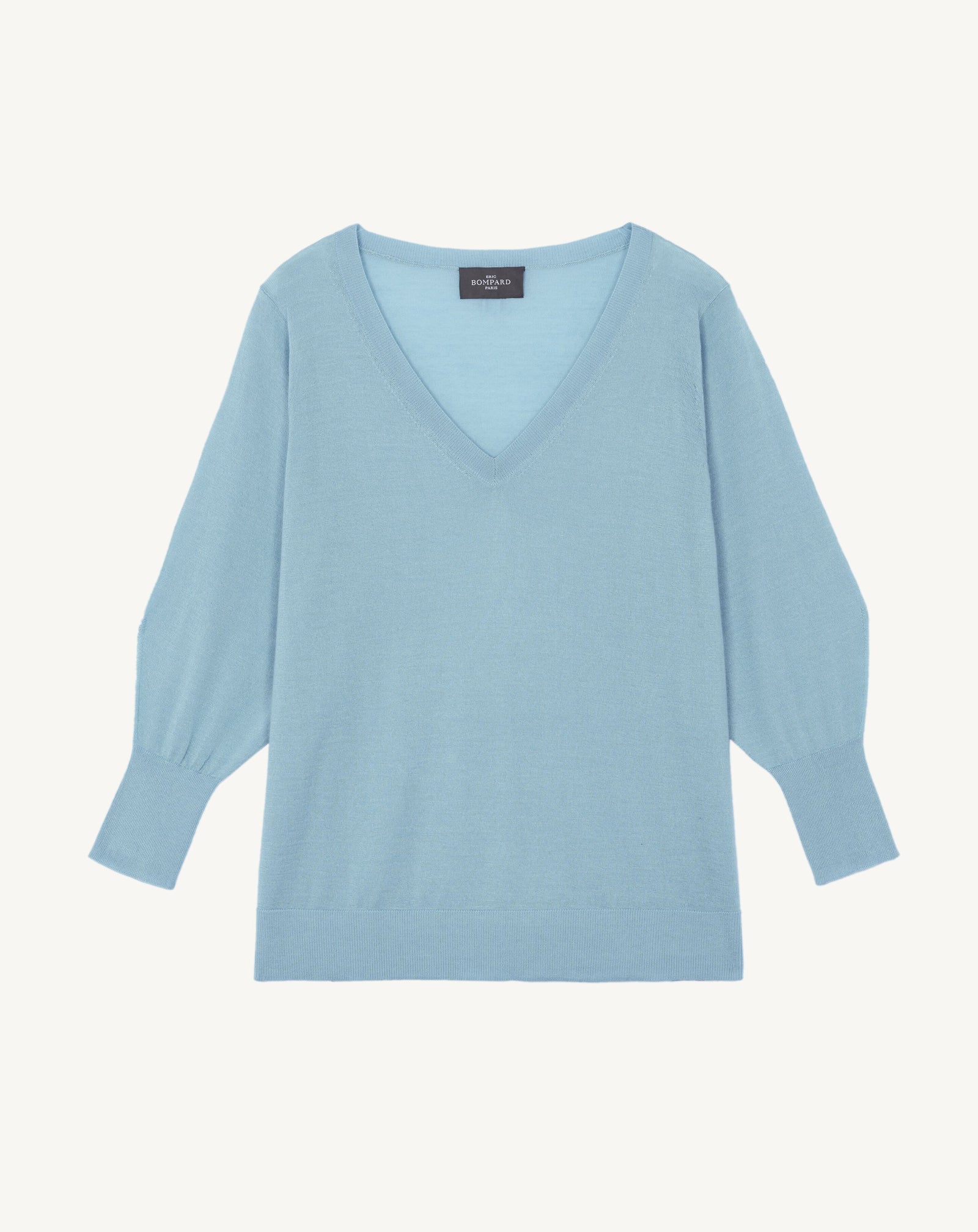 Pull col V ample-BLEU HERON-70% cachemire 30% soie