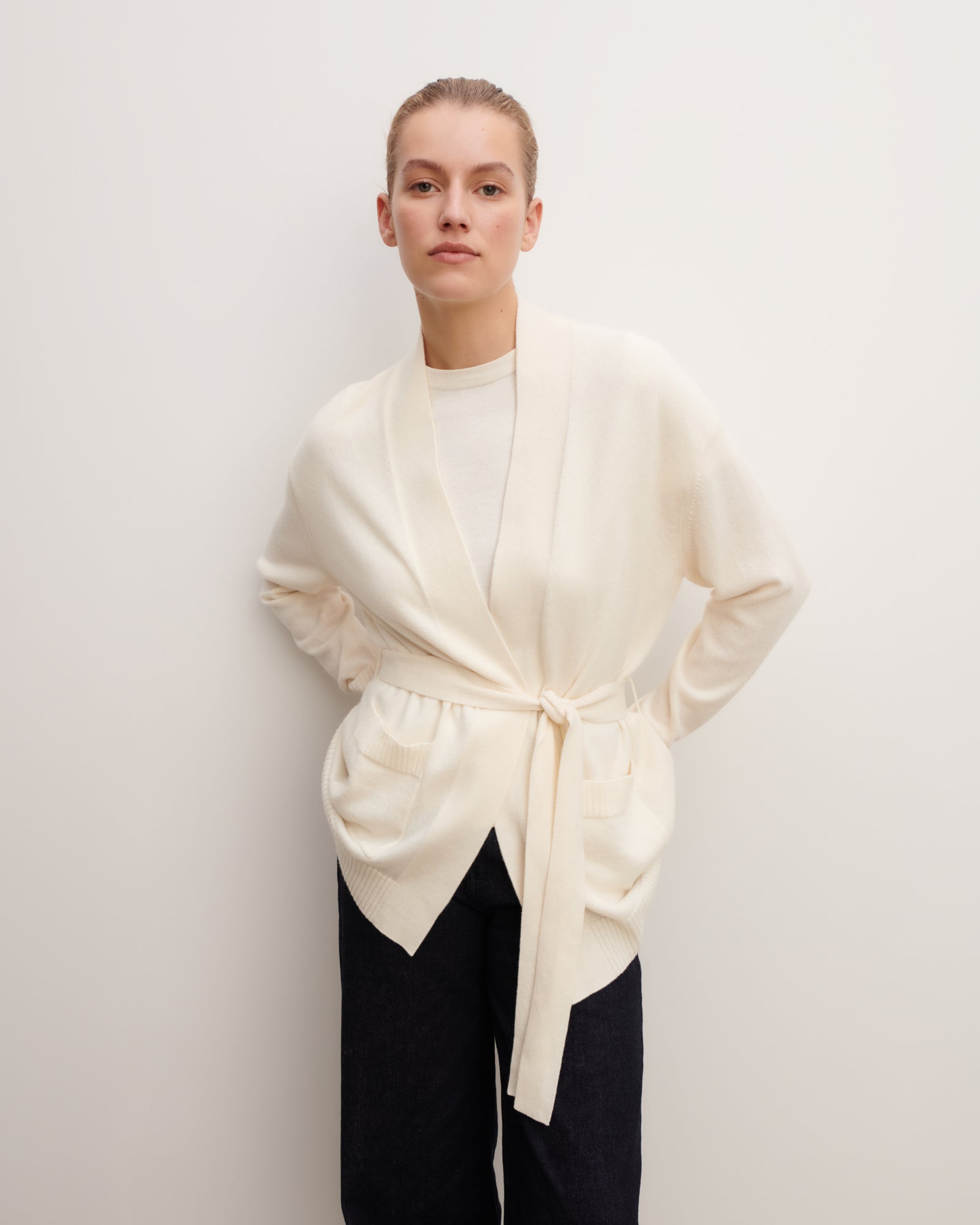 Veste cosy ceinturée-NATUREL-100% cachemire