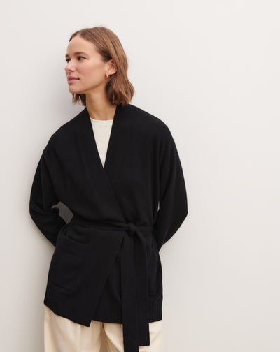 Veste cosy ceinturée-NOIR-100% cachemire