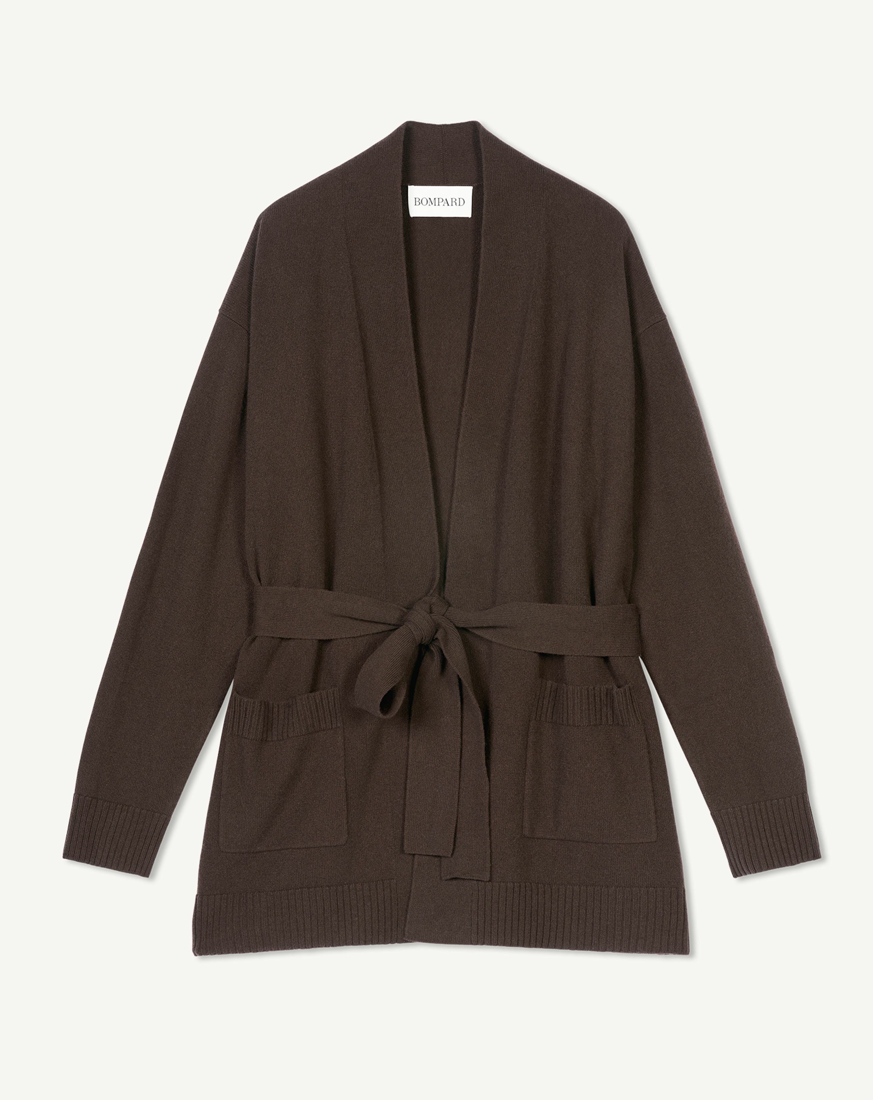 Veste cosy ceinturée-CHOCOLAT-100% cachemire