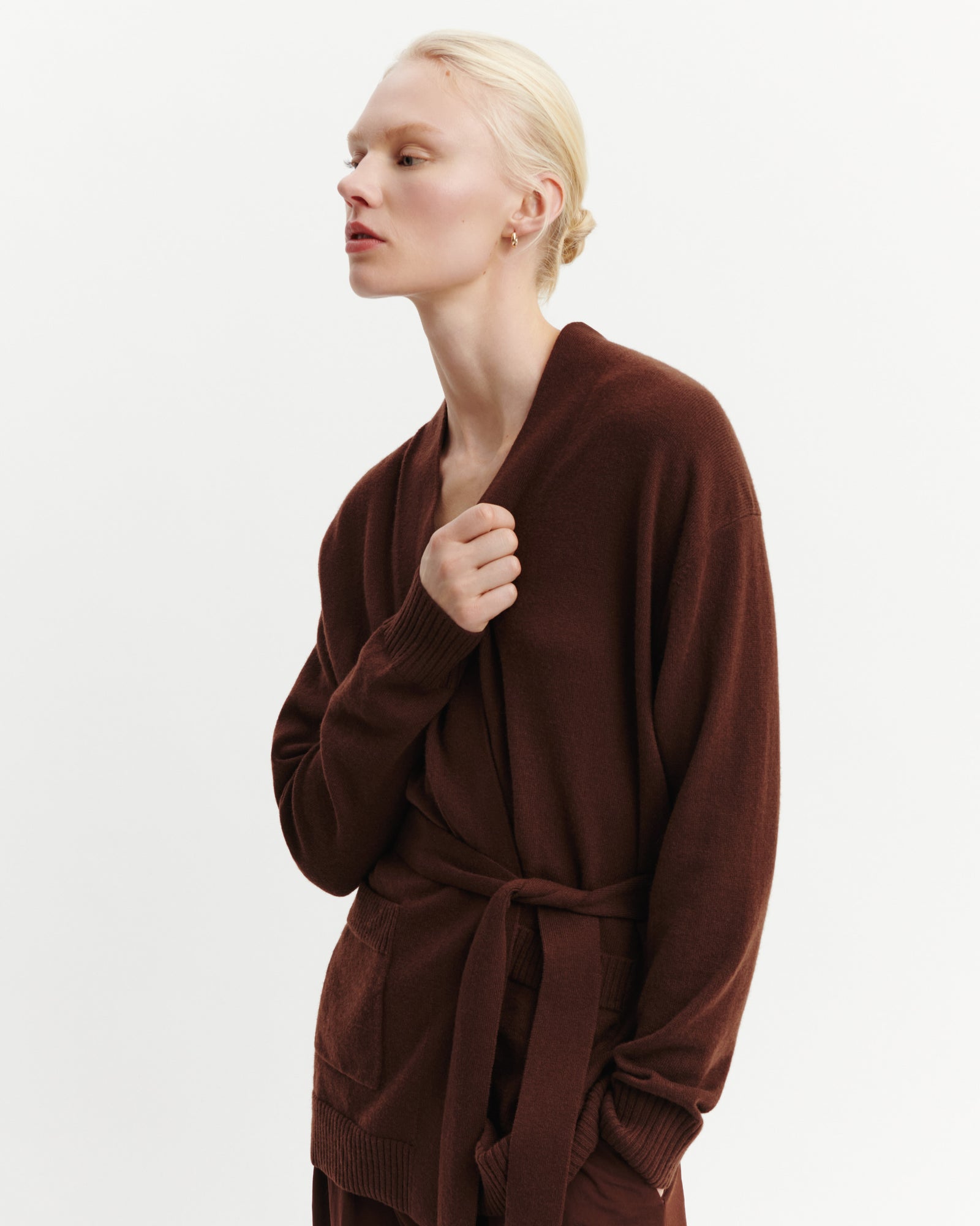 Veste cosy ceinturée-CAFE-100% cachemire