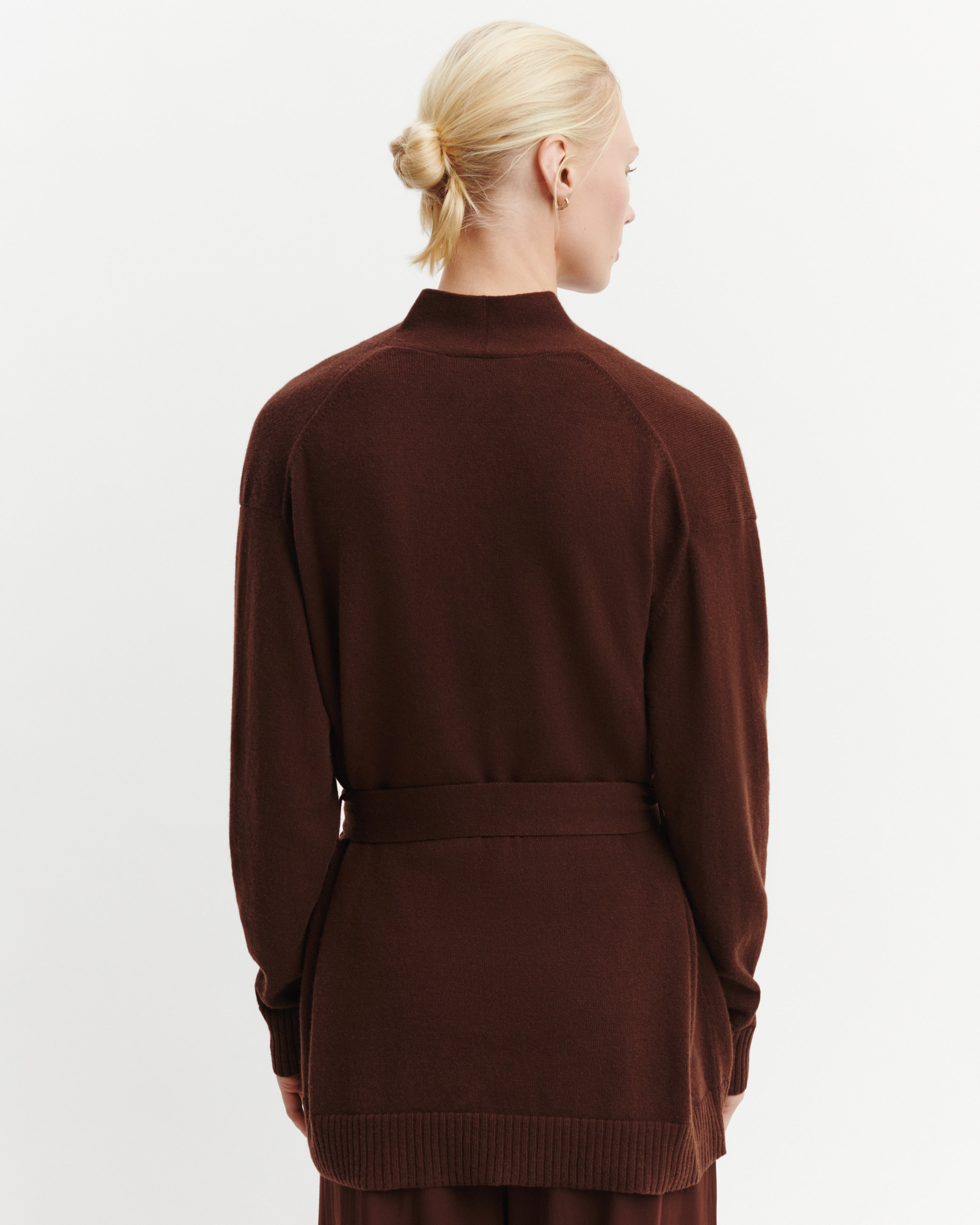 Veste cosy ceinturée-CAFE-100% cachemire