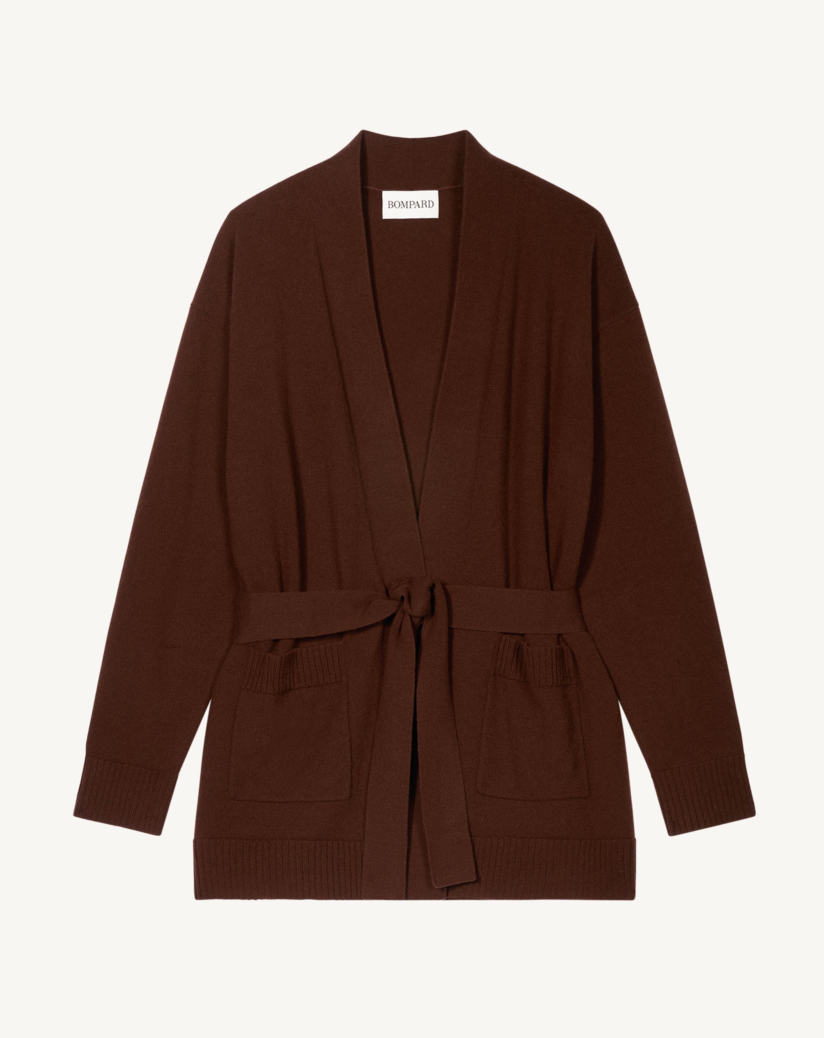 Veste cosy ceinturée-CAFE-100% cachemire