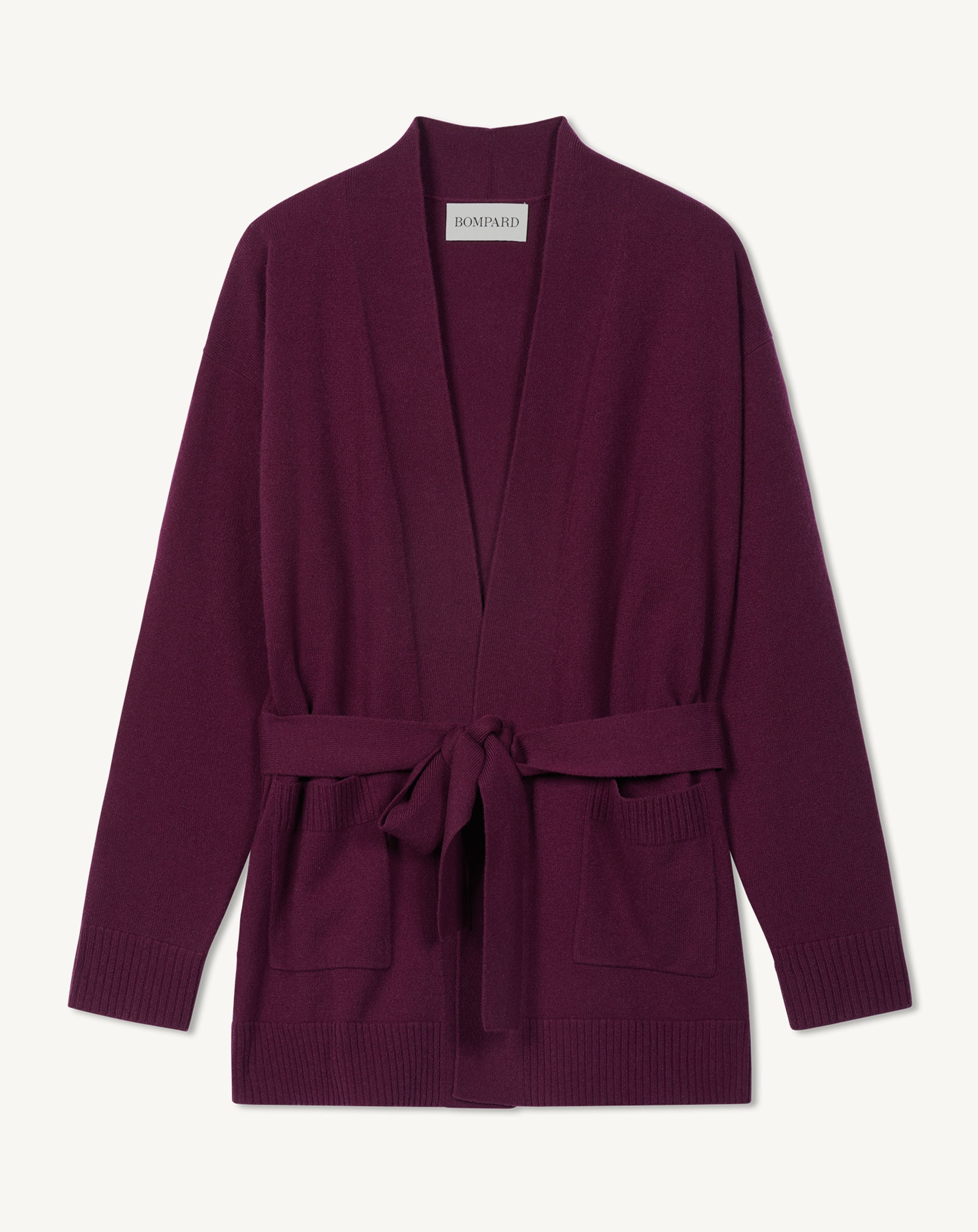 Veste cosy ceinturée-PRUNE DAMAS-100% cachemire