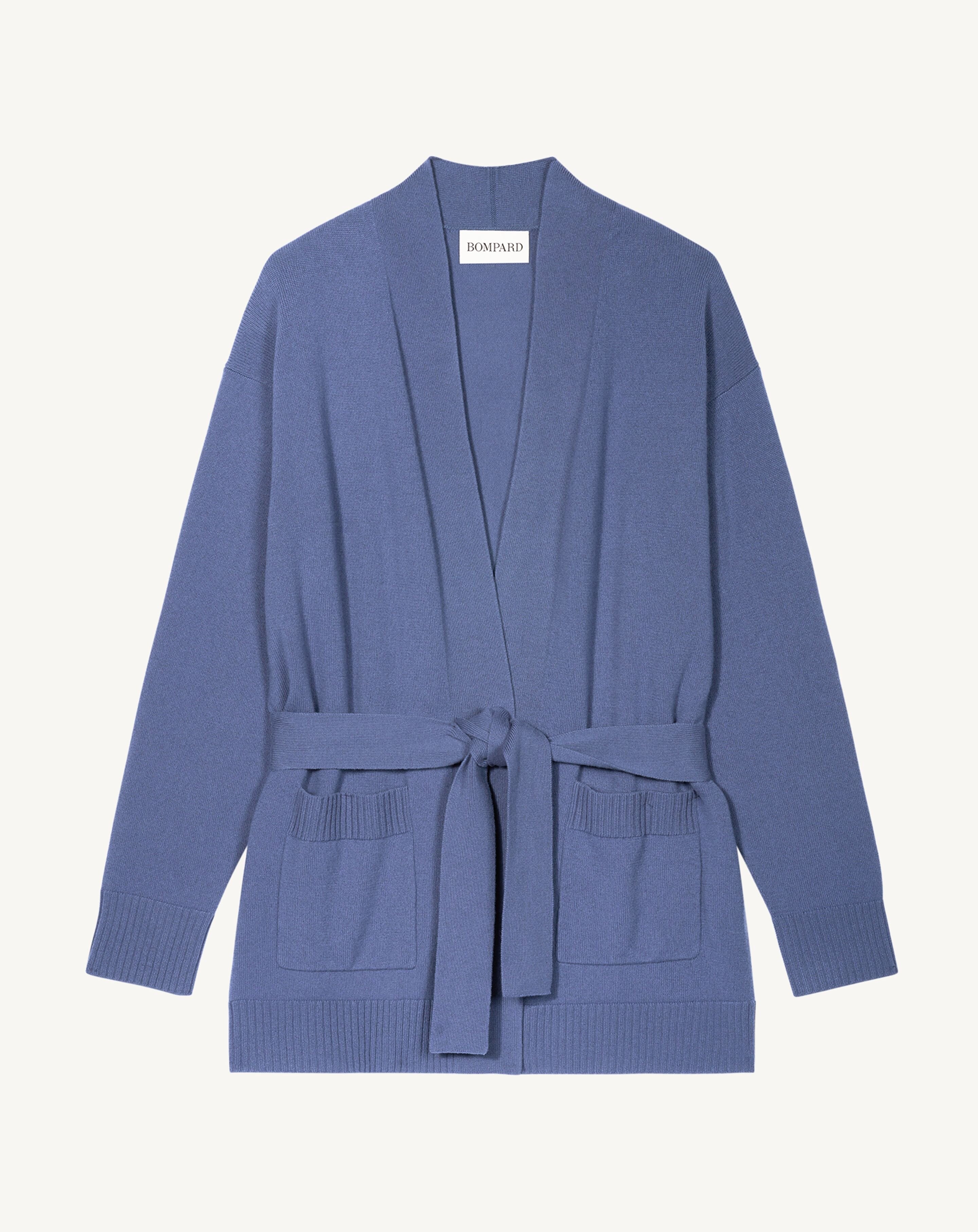 Veste cosy ceinturée-BLEU ATLAS-100% cachemire