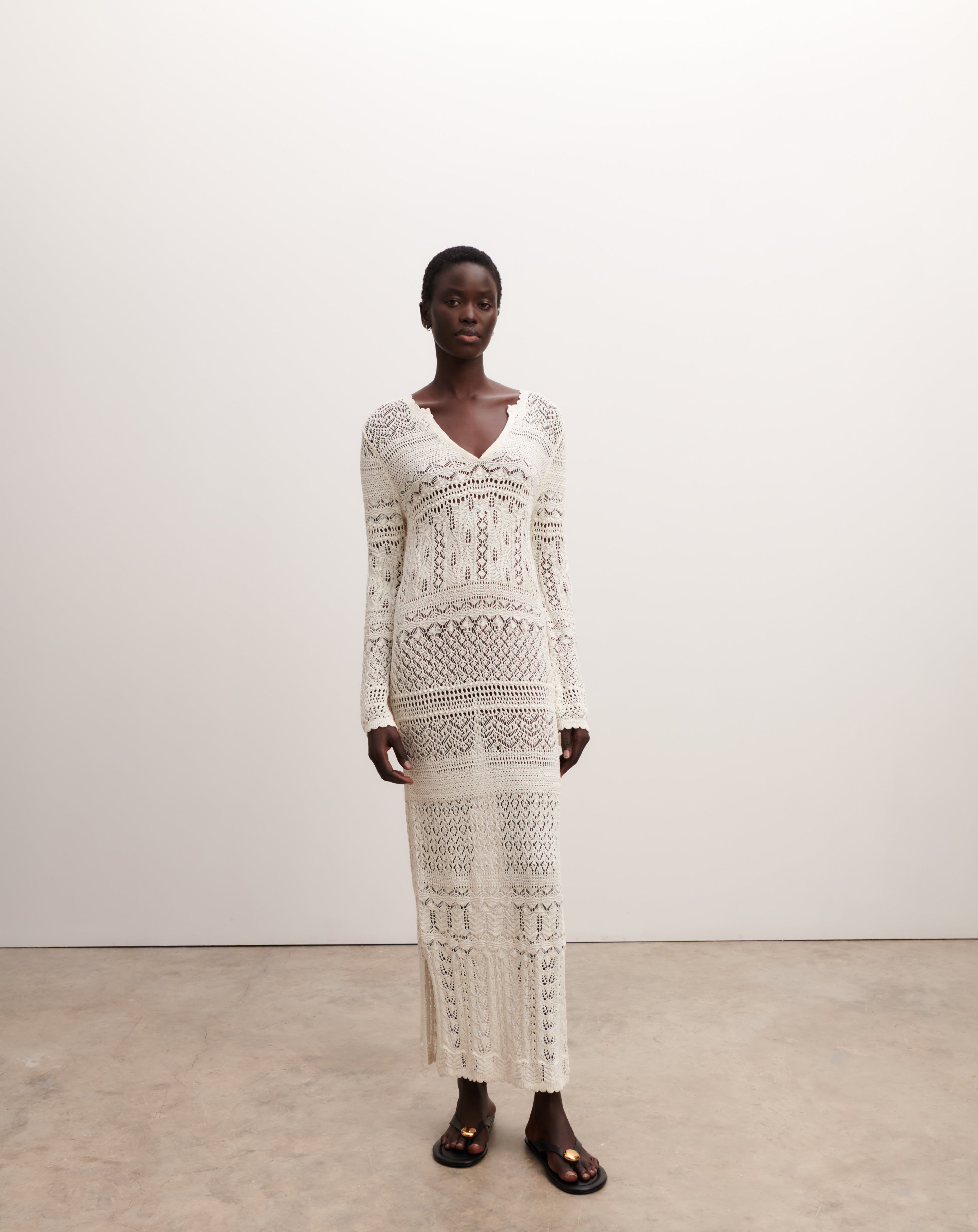 Pointelle tunic dress in Cotton Women panna