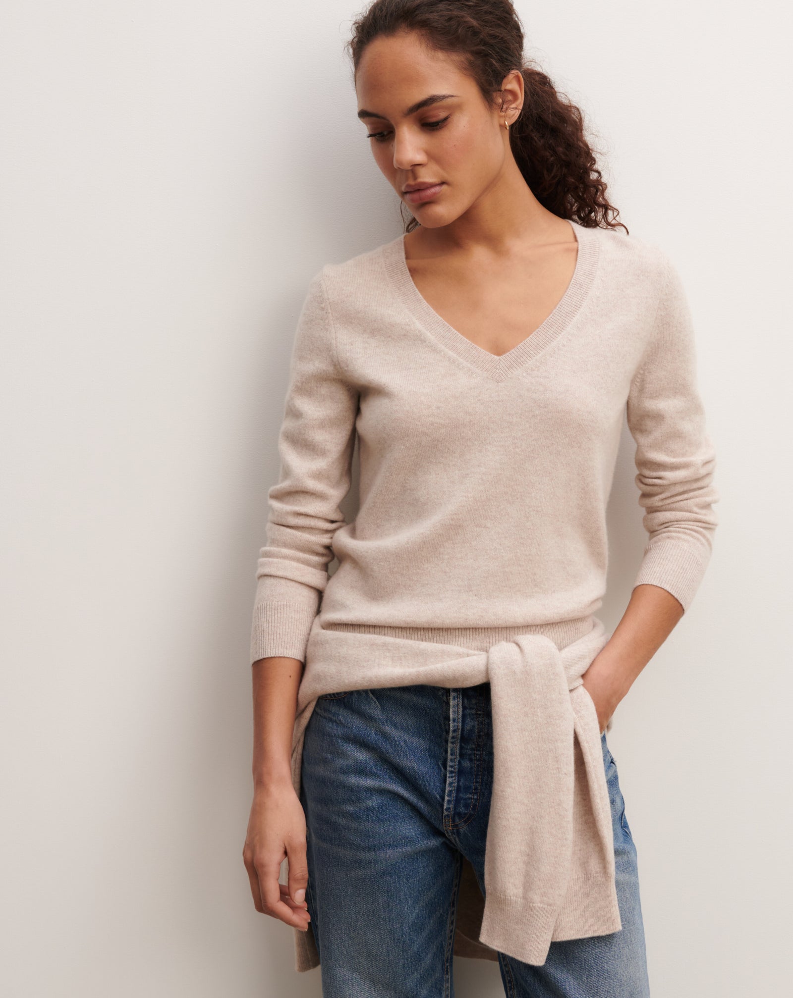 Pull col V classique-TOURTERELLE-100% cachemire