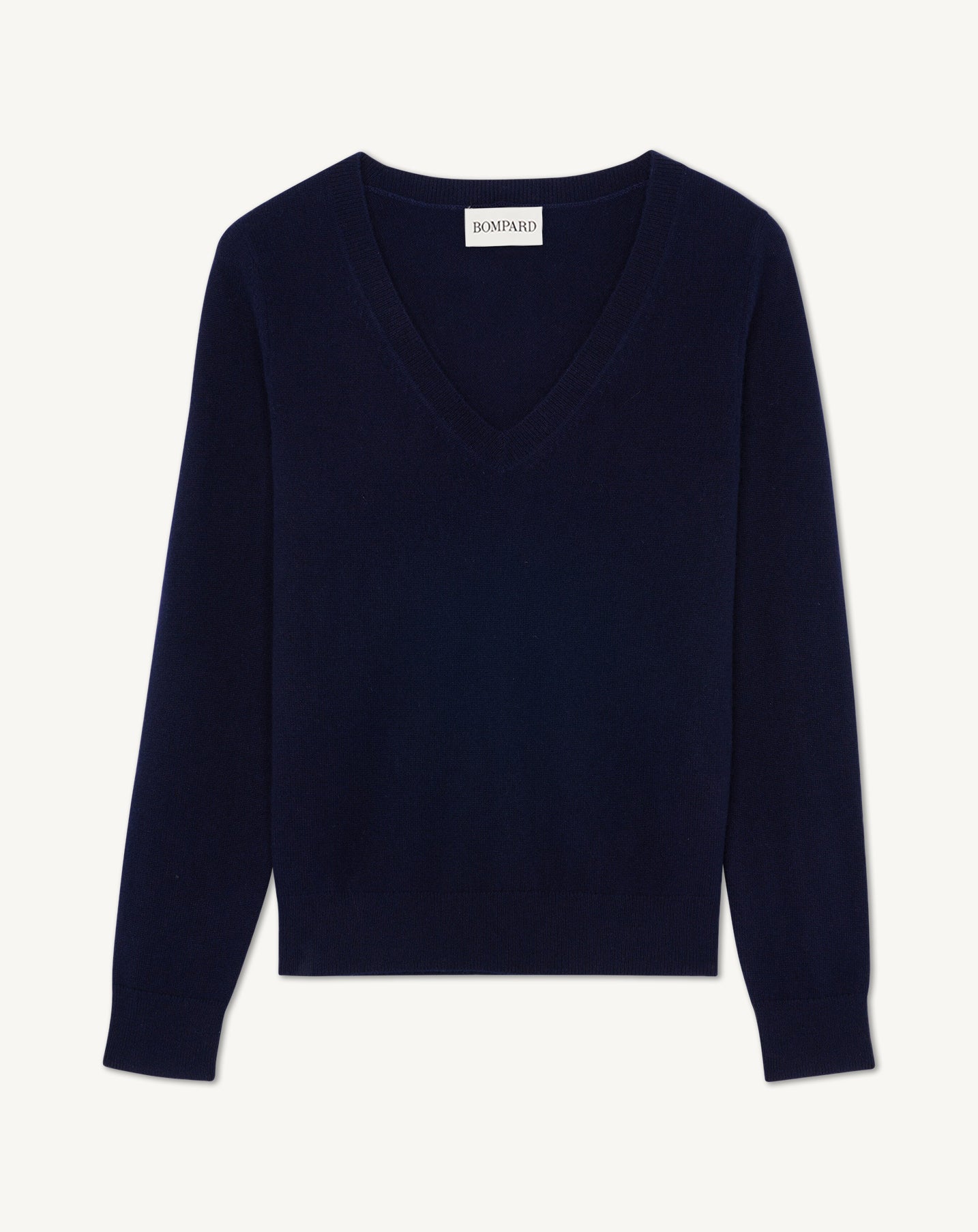 Pull col V classique-MARINE-100% cachemire