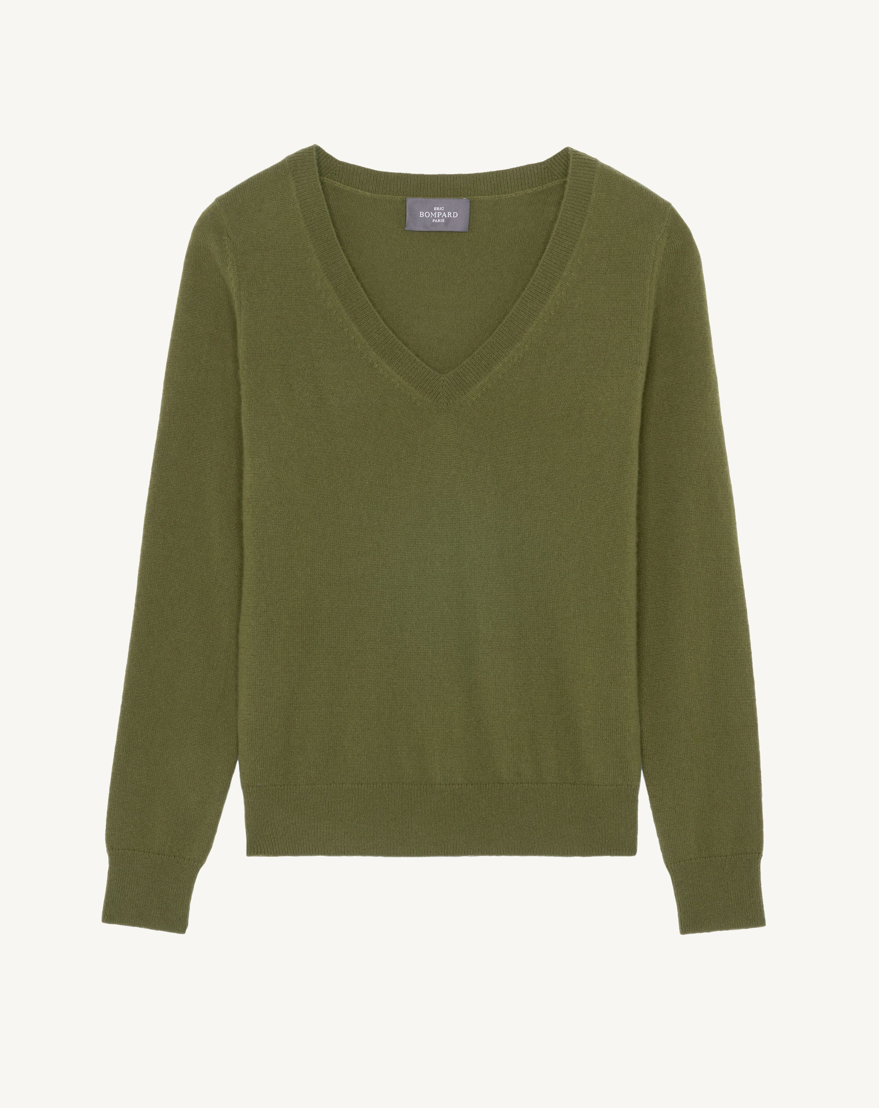 Pull col V classique-SAUGE-100% cachemire