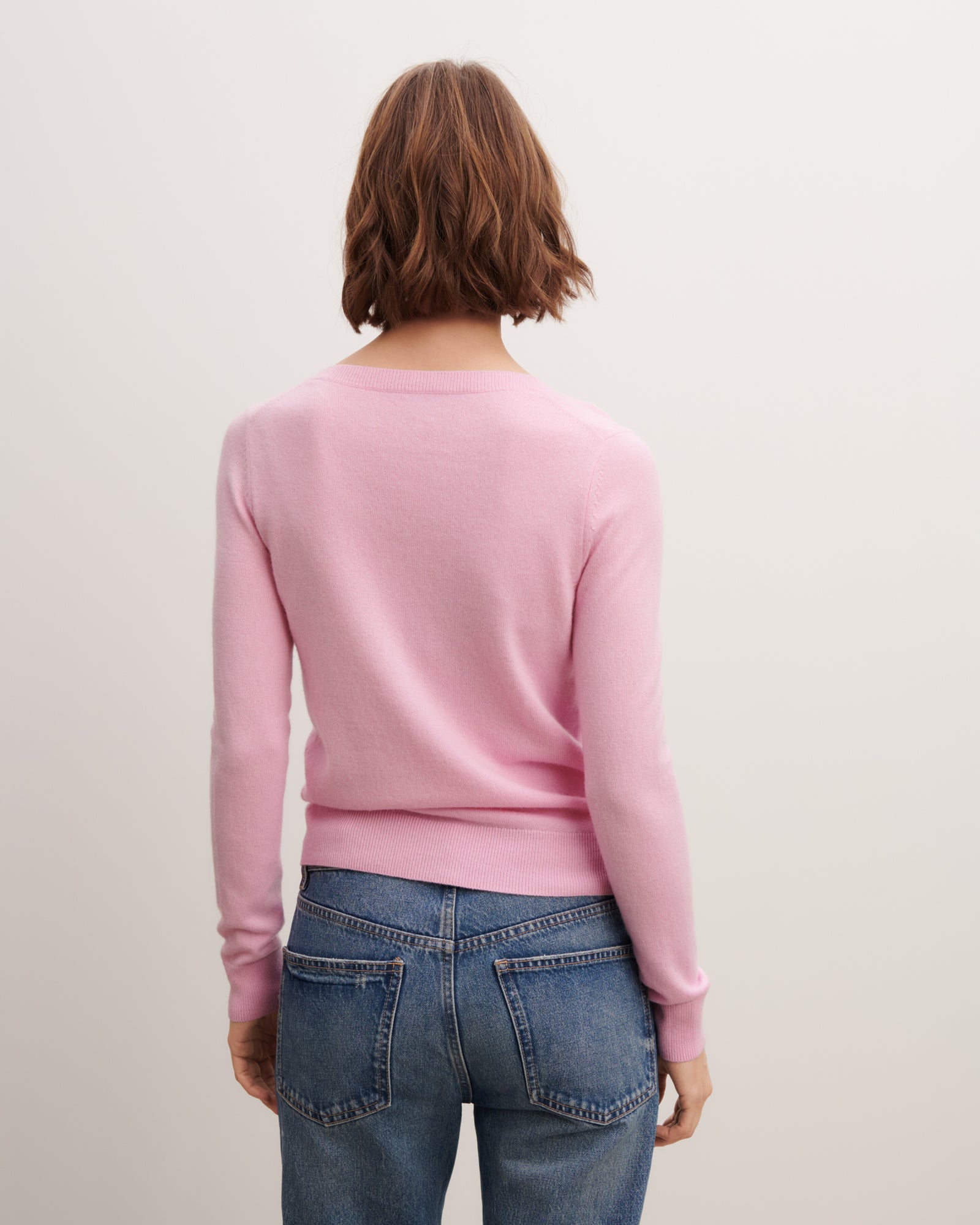 Pull col V classique-ROSE INDIEN-100% cachemire