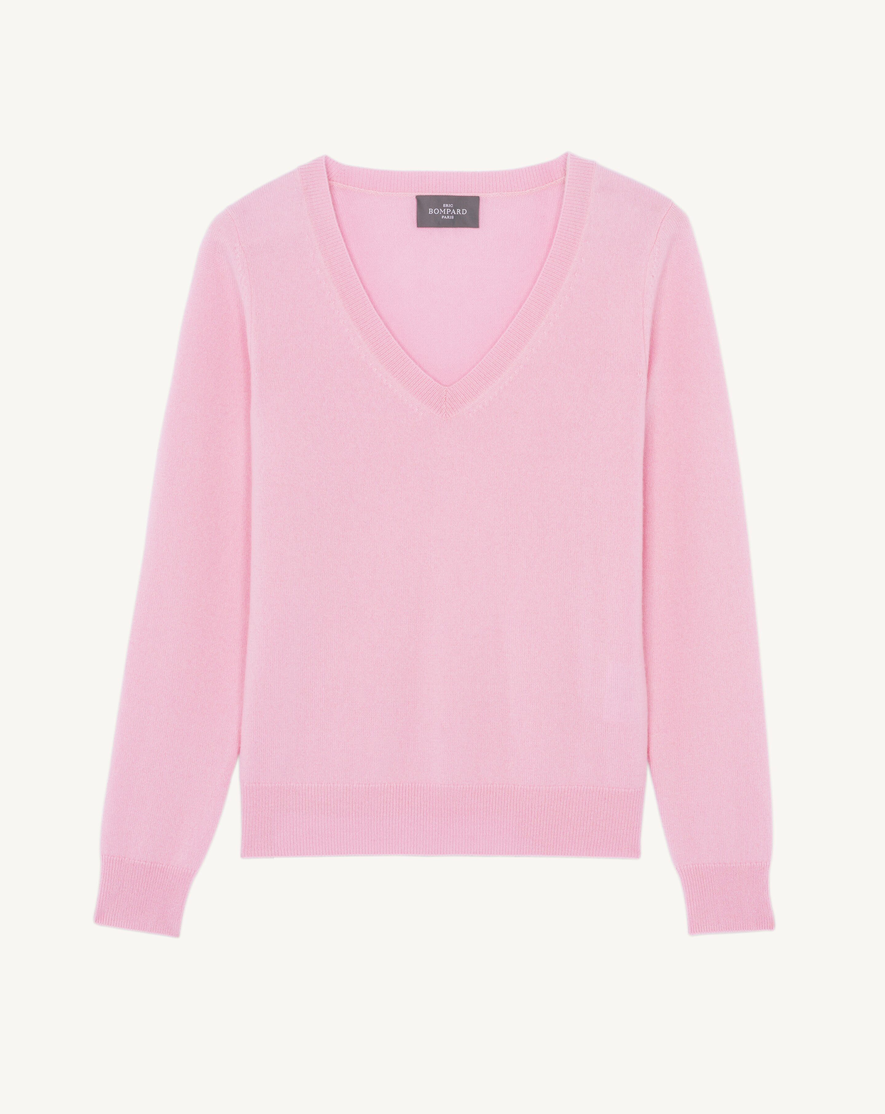 Pull col V classique-ROSE INDIEN-100% cachemire