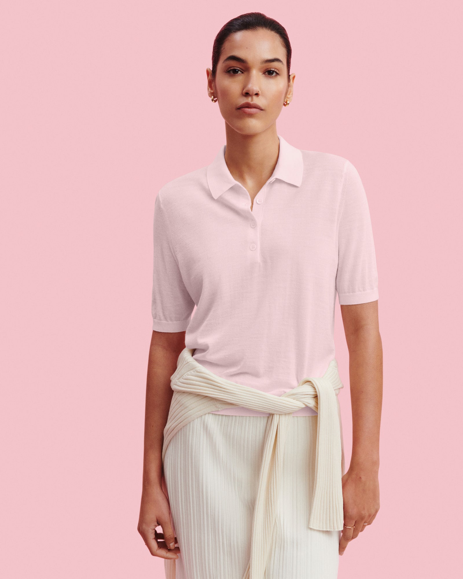 Polo Flavie-ROSE QUARTZ-70% cachemire 30% soie