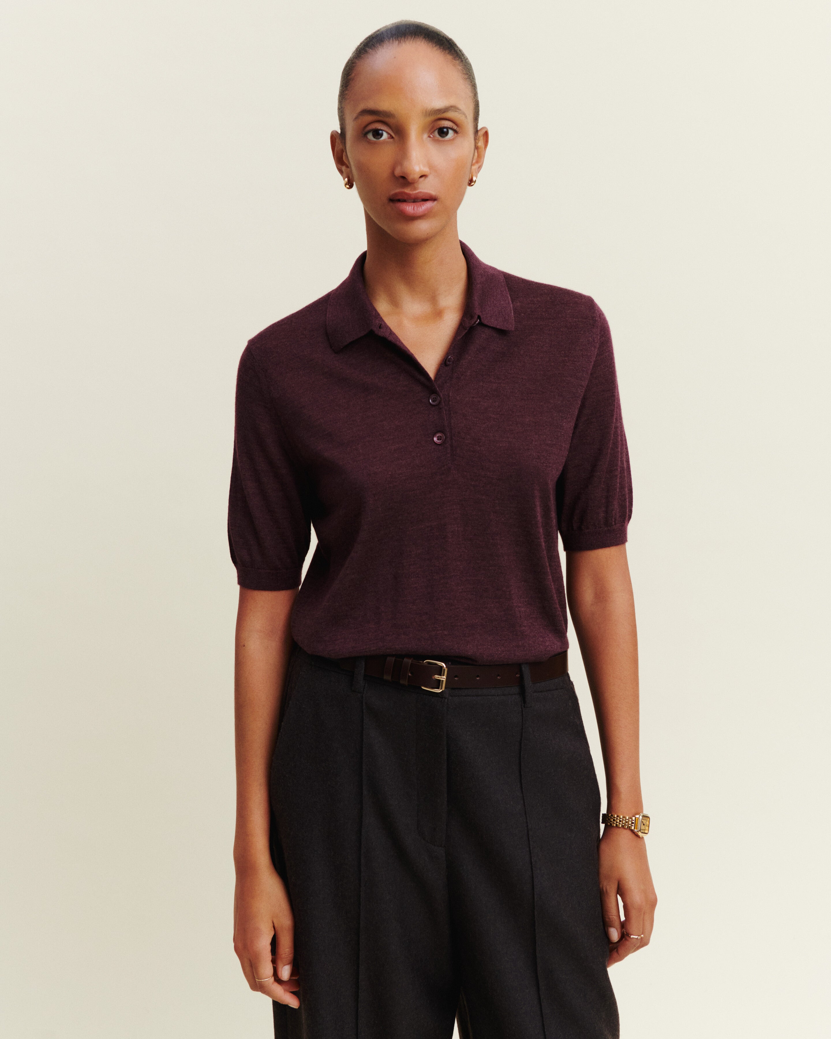 Polo Flavie-GRENAT FONCE-70% cachemire 30% soie