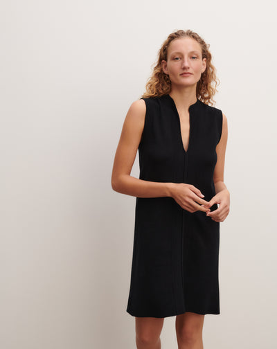 Robe courte minimaliste-NOIR-70% coton 30% cachemire