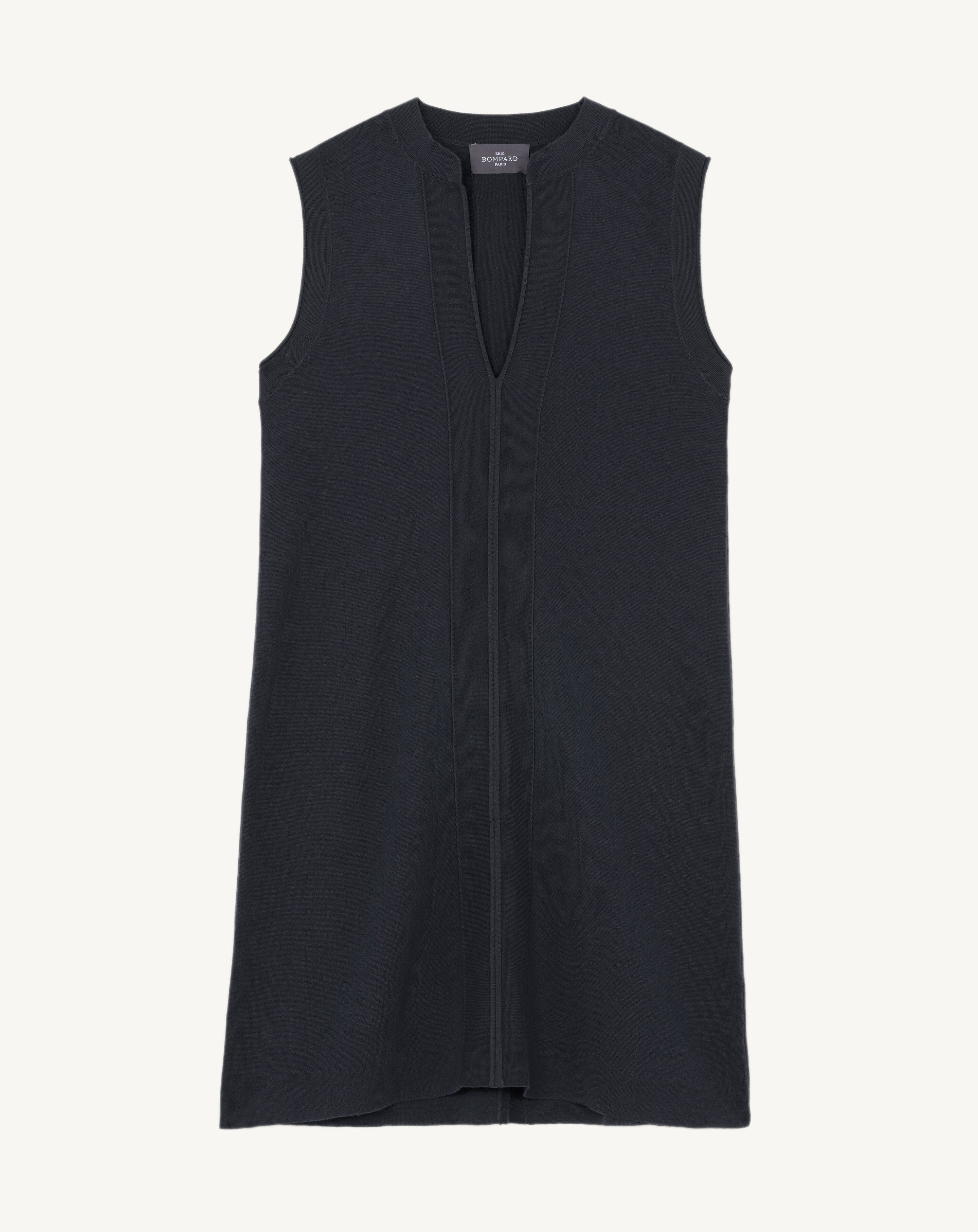 Robe courte minimaliste-NOIR-70% coton 30% cachemire