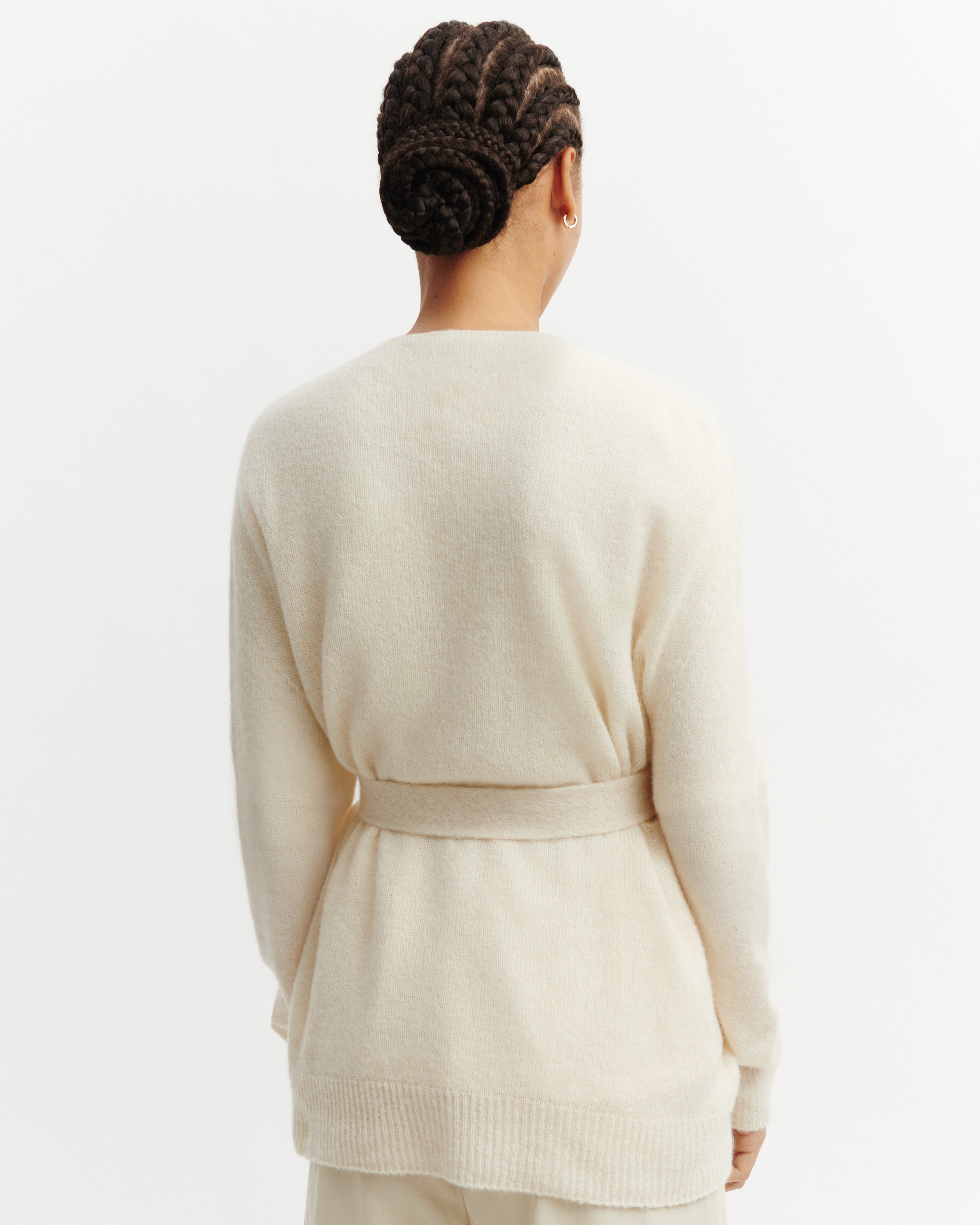 Gilet maille plume ceinturé-NATUREL-40% : baby alpaga; 32% : soie; 28% : cachemire