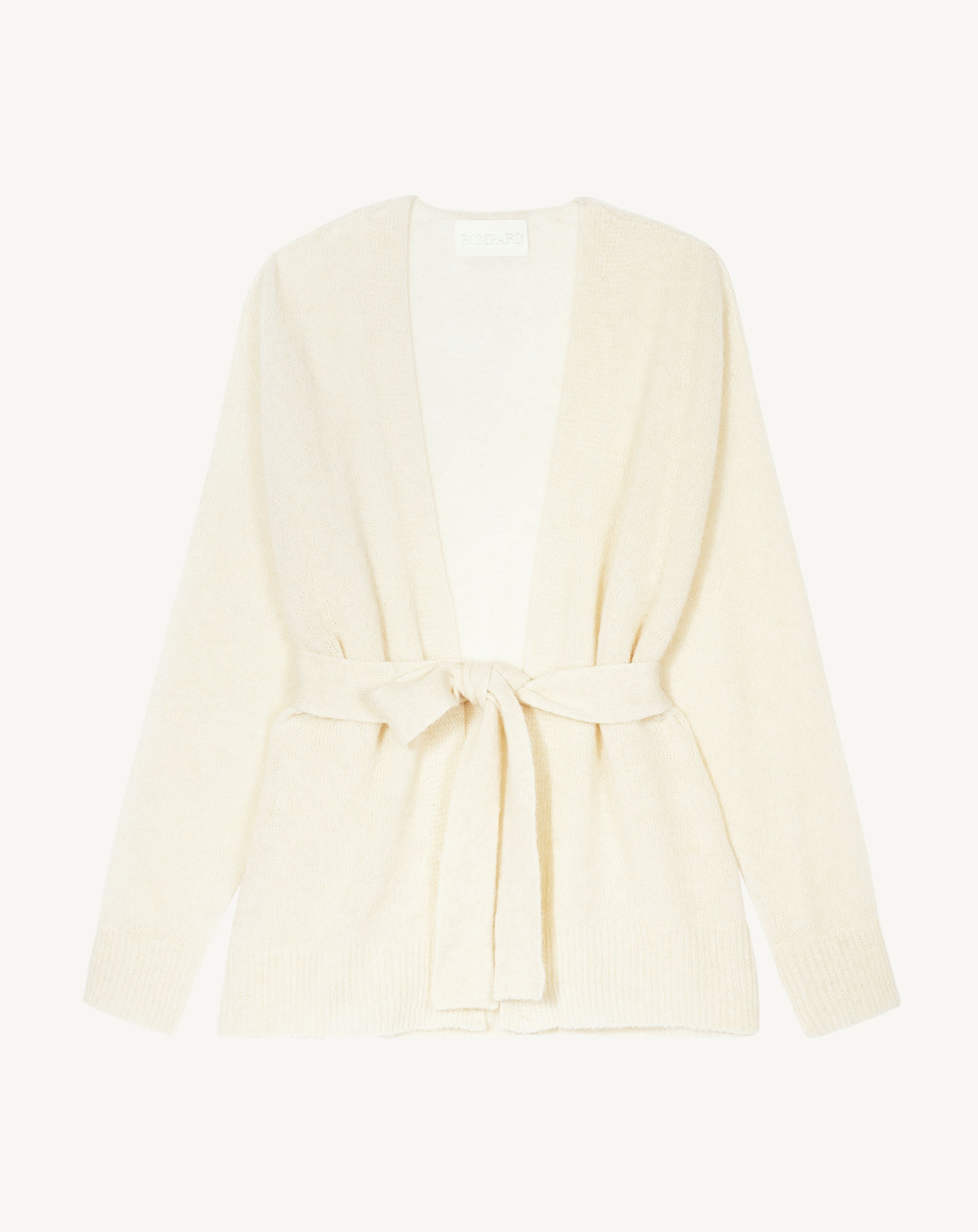 Gilet maille plume ceinturé-NATUREL-40% baby alpaga 32% cachemire 28% soie