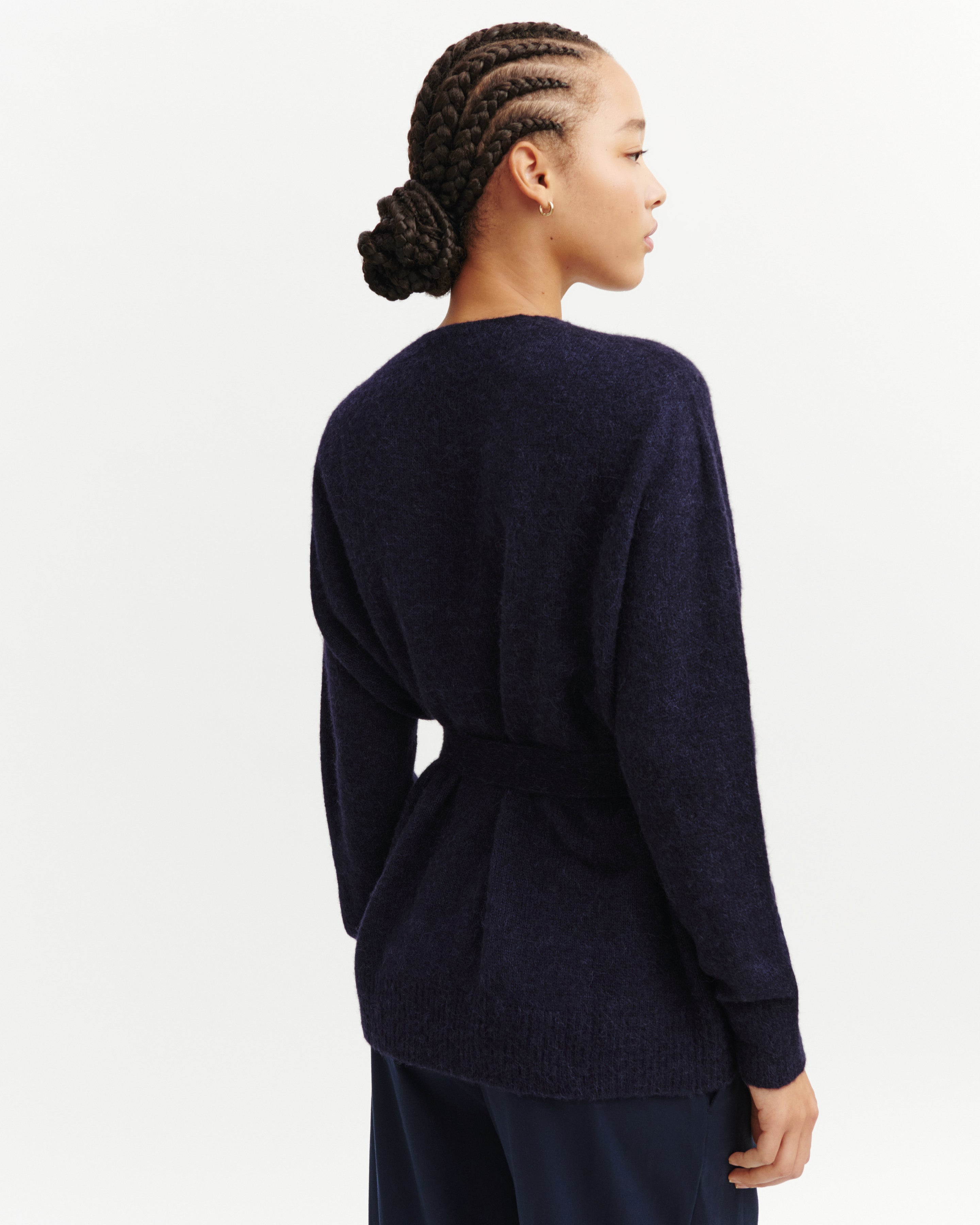 Gilet maille plume ceinturé-MARINE-40% : baby alpaga; 32% : soie; 28% : cachemire