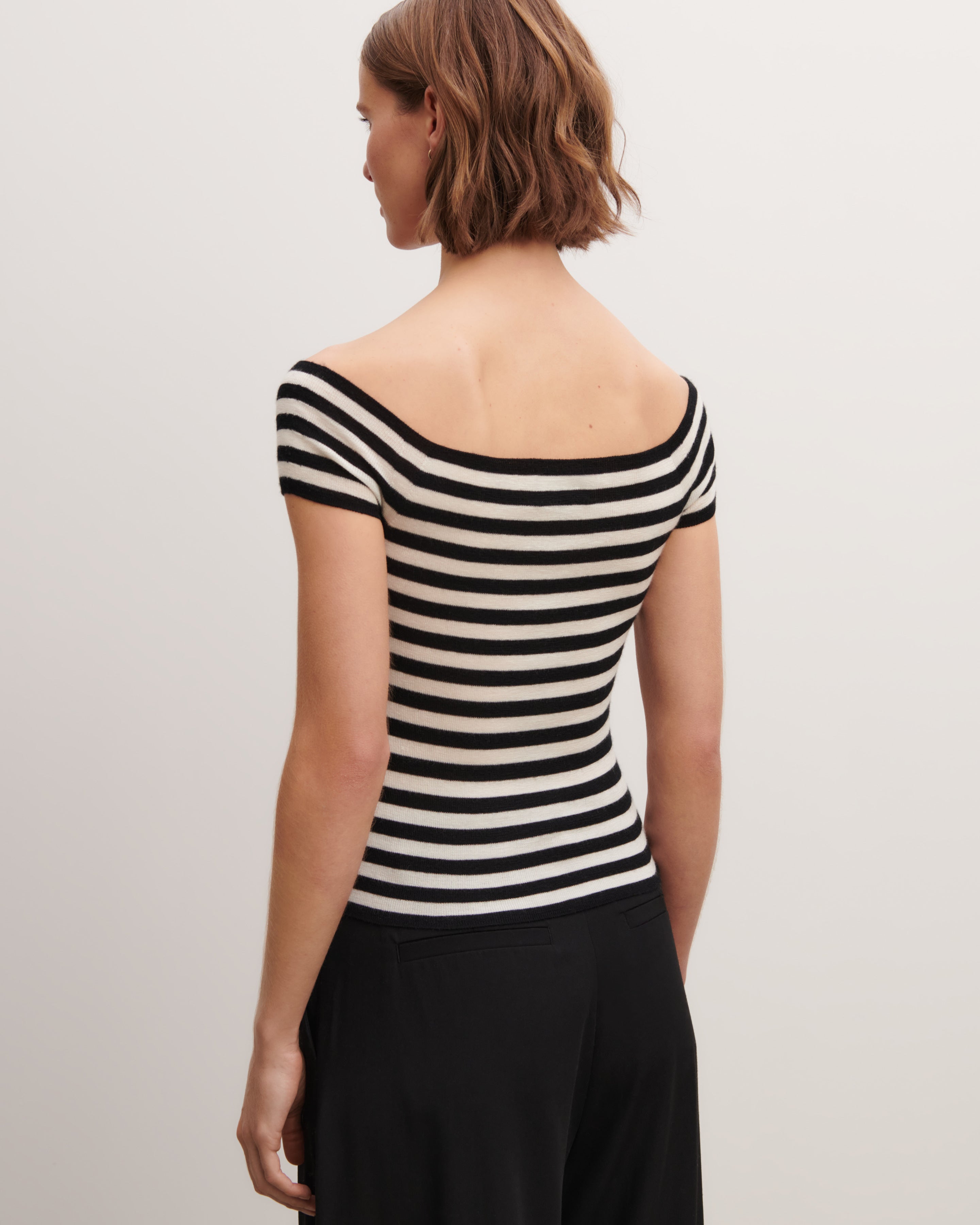 Top Bardot rayé-NOIR/NATUREL-70% cachemire 30% soie