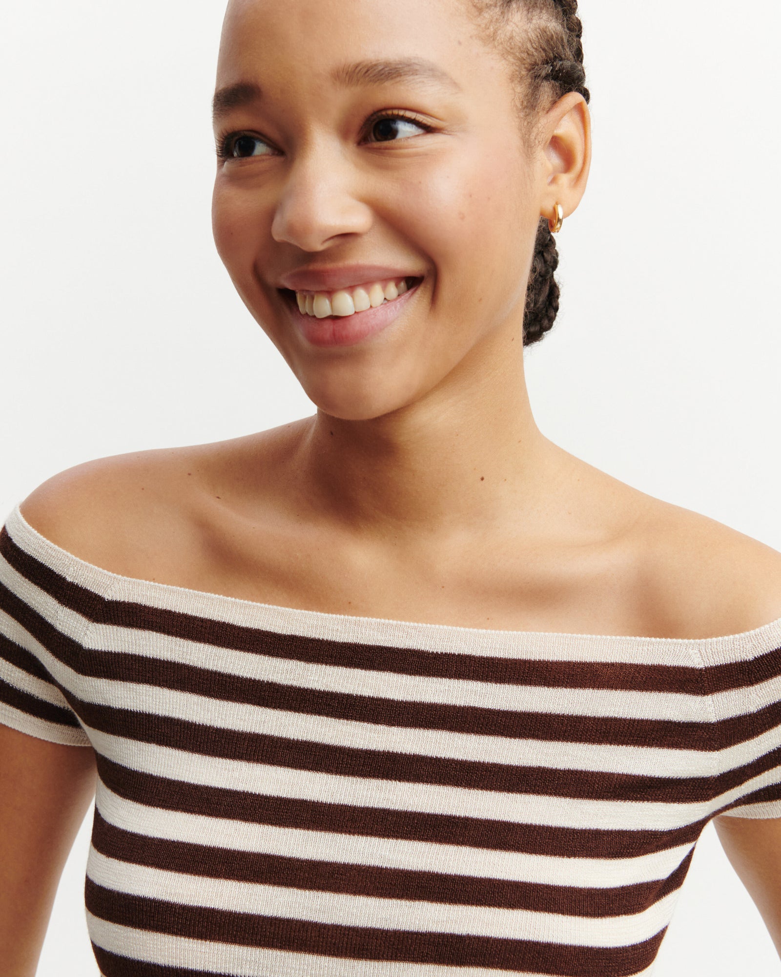 Top rayé en maille unie-CREAM/CAFE-70% cachemire 30% soie