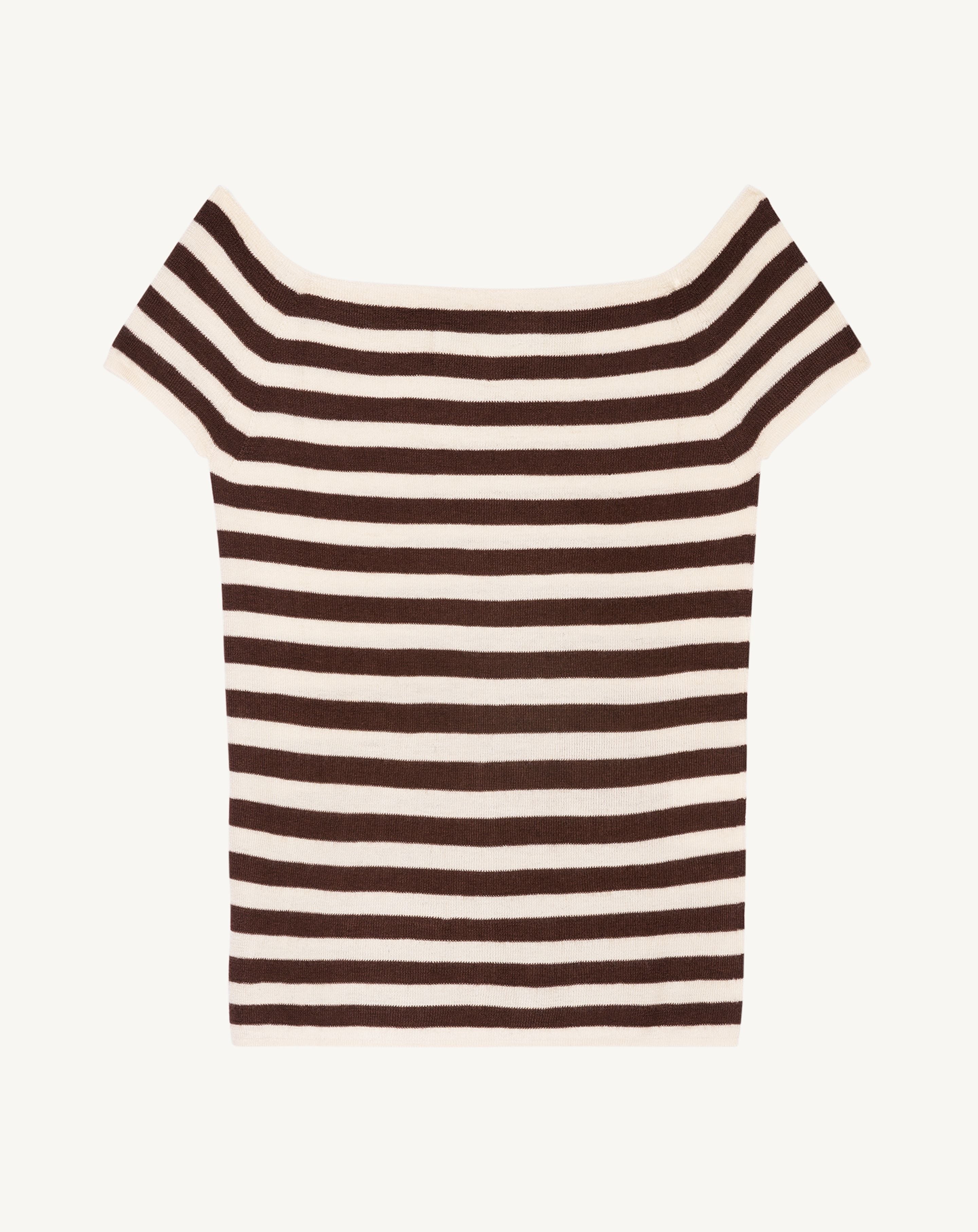 Top rayé en maille unie-CREAM/CAFE-70% cachemire 30% soie
