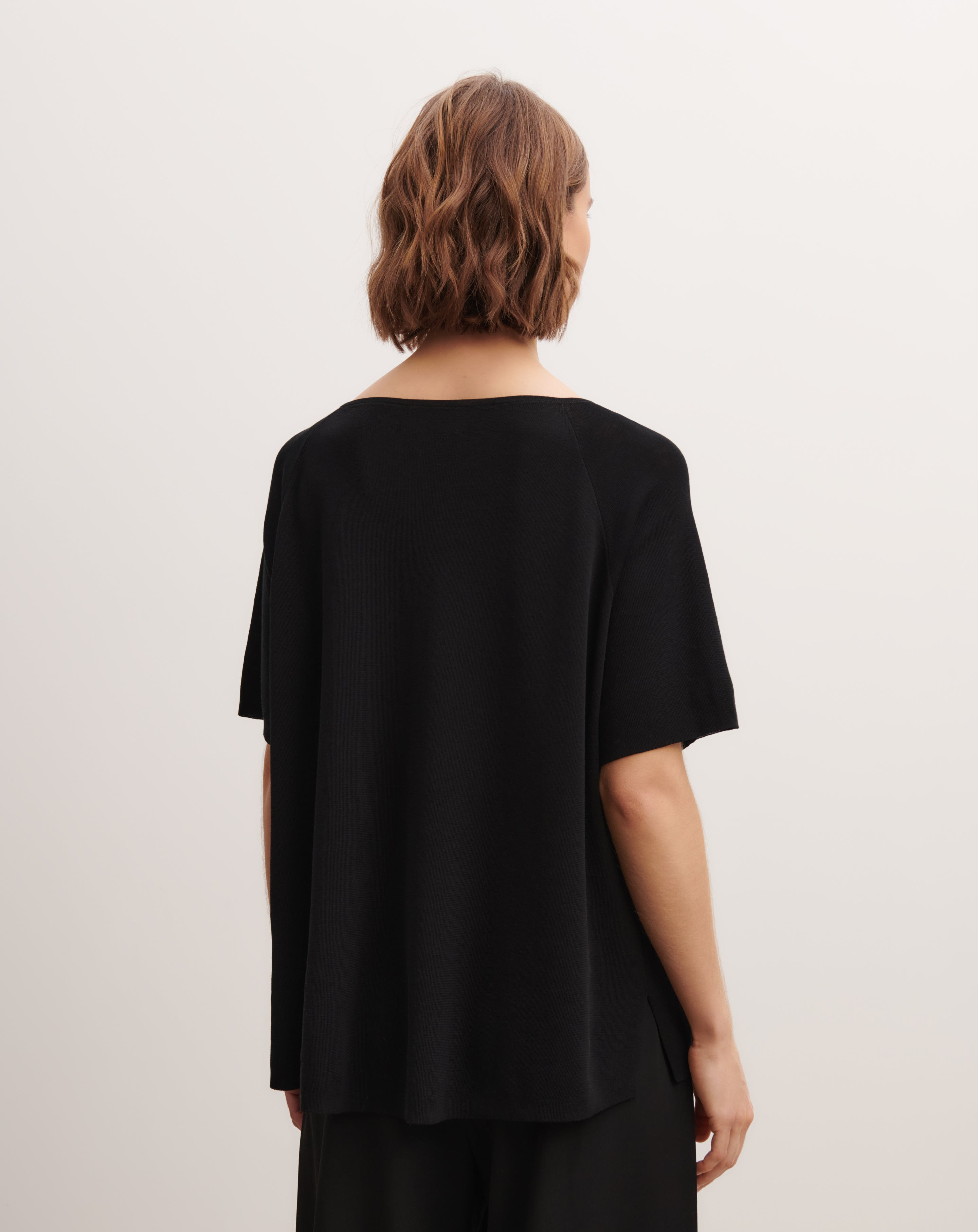 Top col V maille unie-NOIR-100% coton