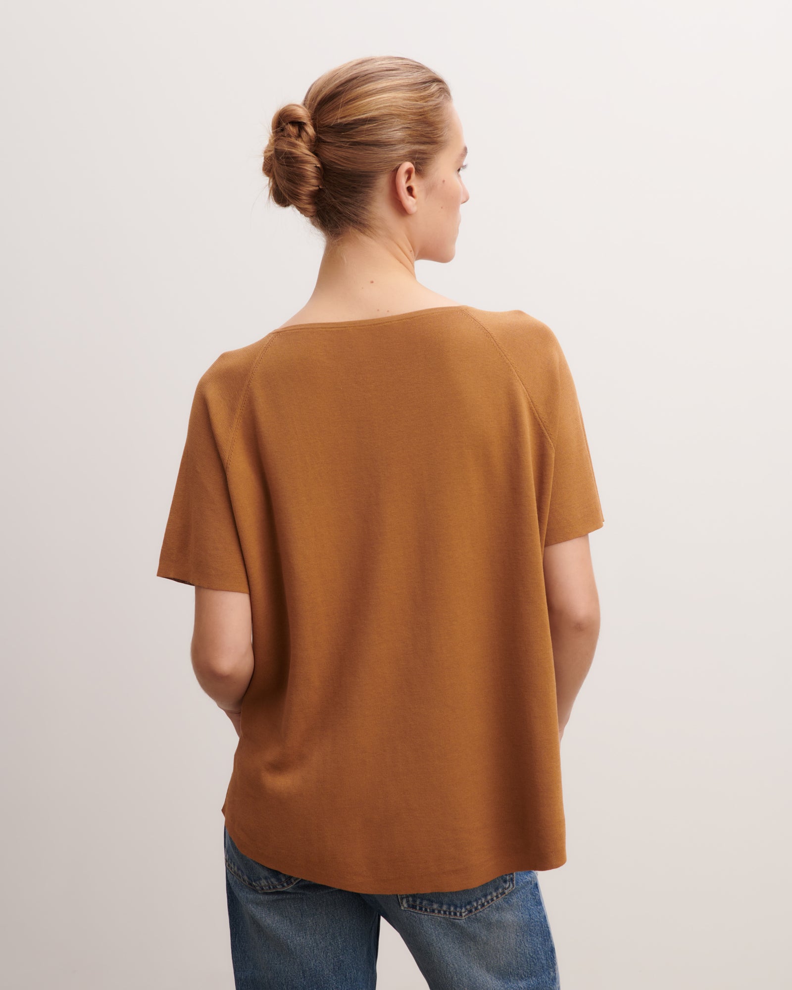 Top col V maille unie-MACCHIATO-100% coton