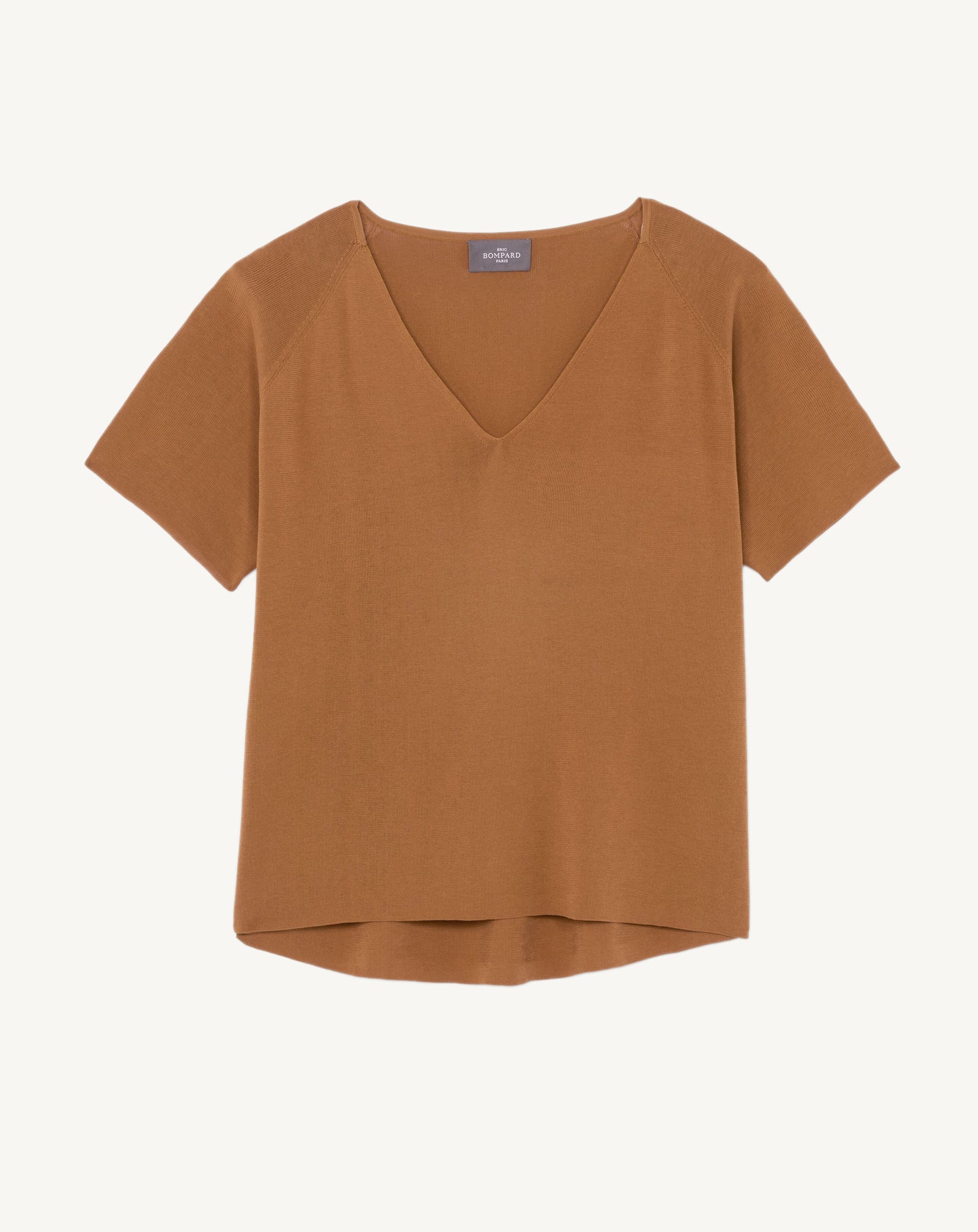 Top col V maille unie-MACCHIATO-100% coton